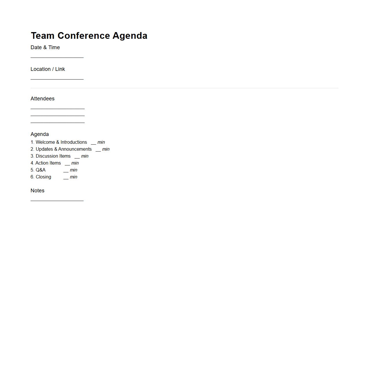 Team Conference Agenda Structure