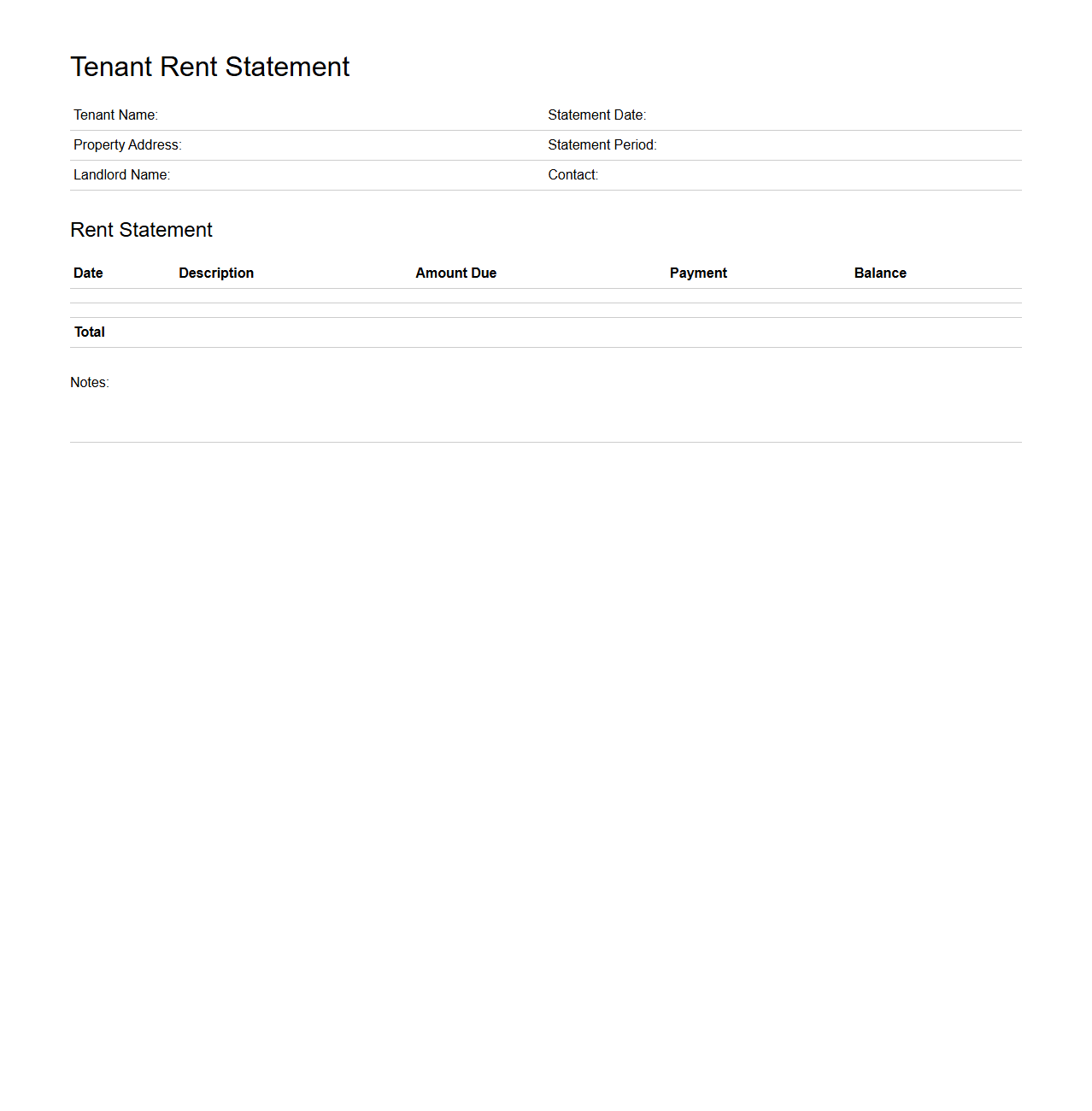 Tenant Rent Statement Template