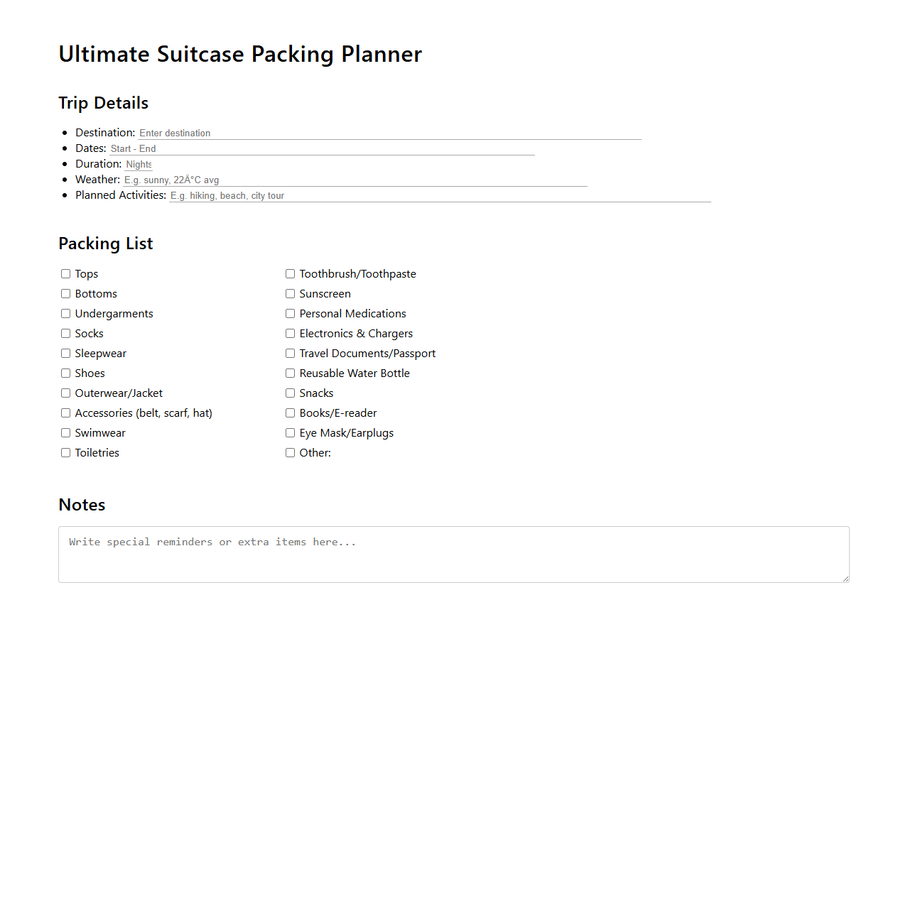 Ultimate Suitcase Packing Planner