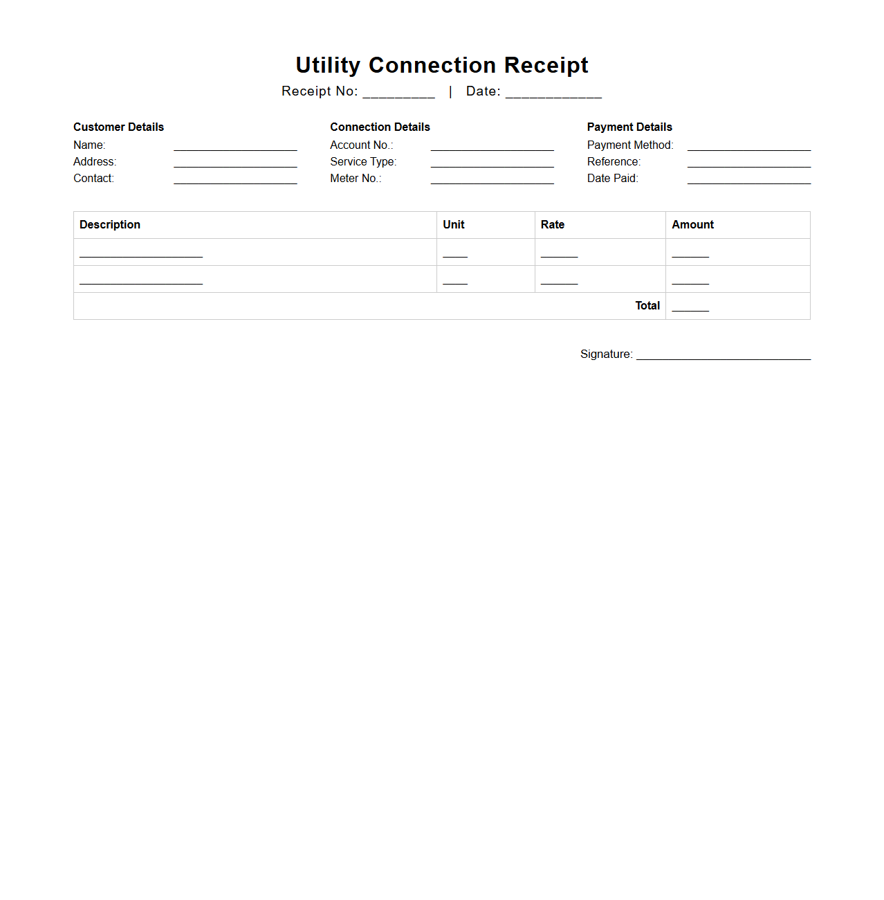 Utility Connection Receipt Layout