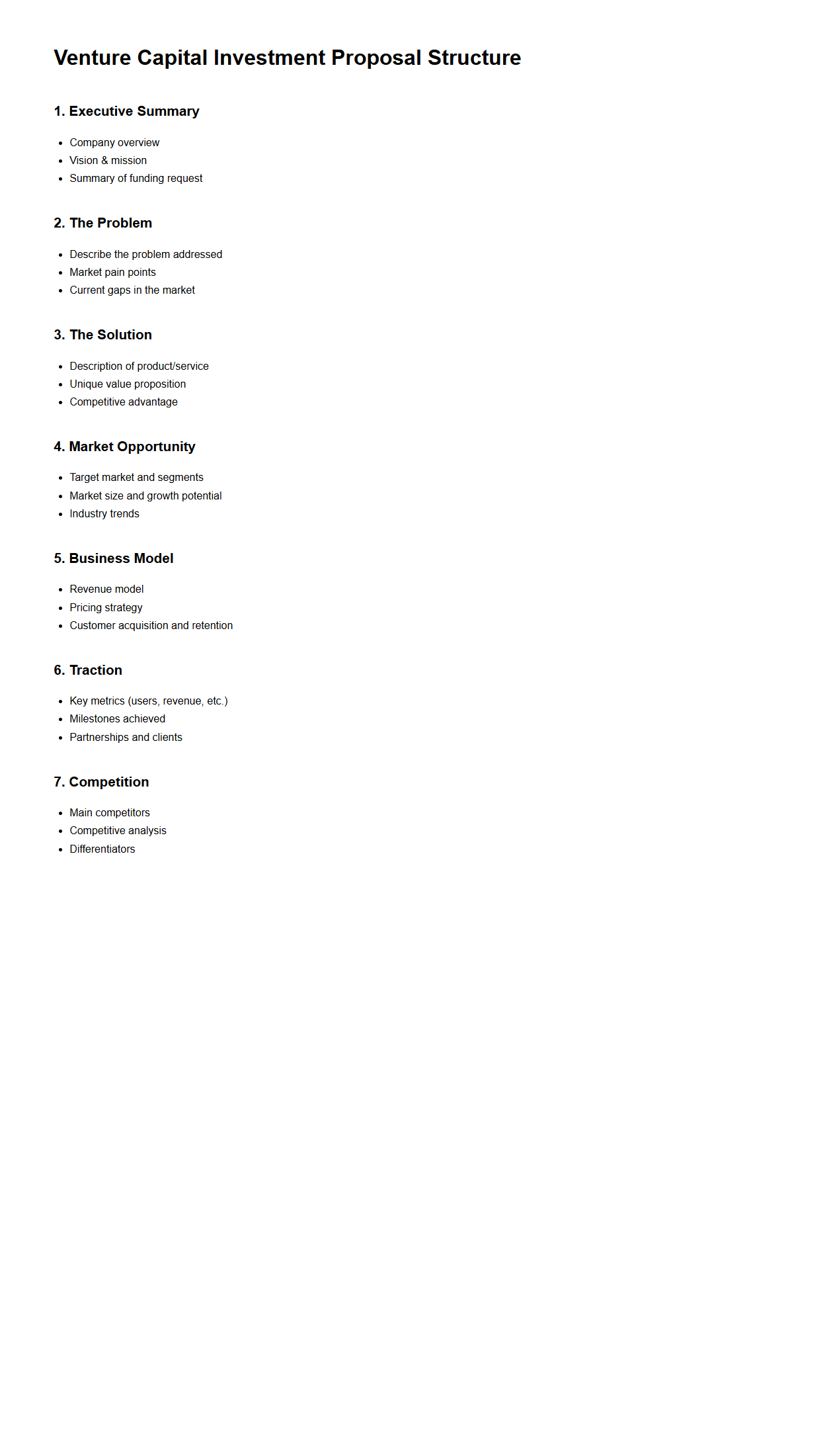 Venture Capital Investment Proposal Structure