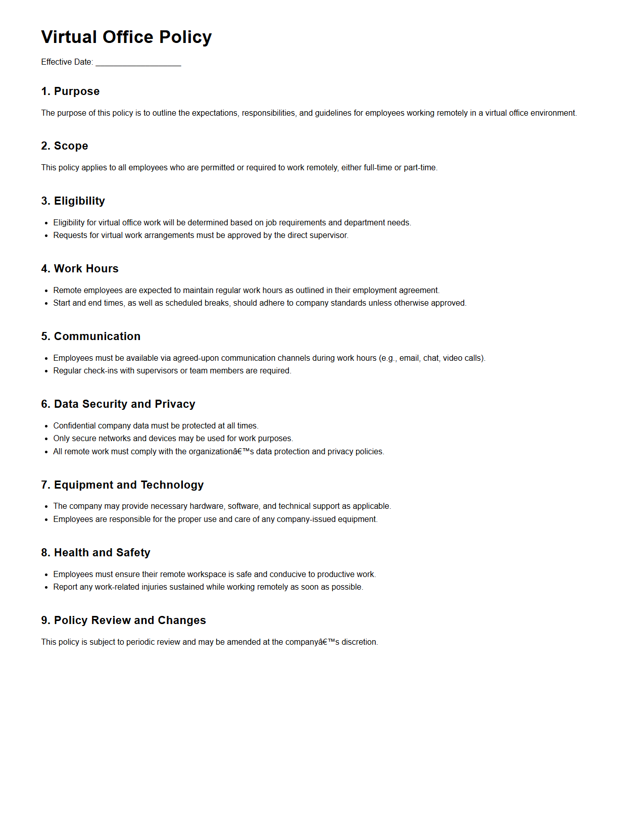 Virtual Office Policy Starter Document