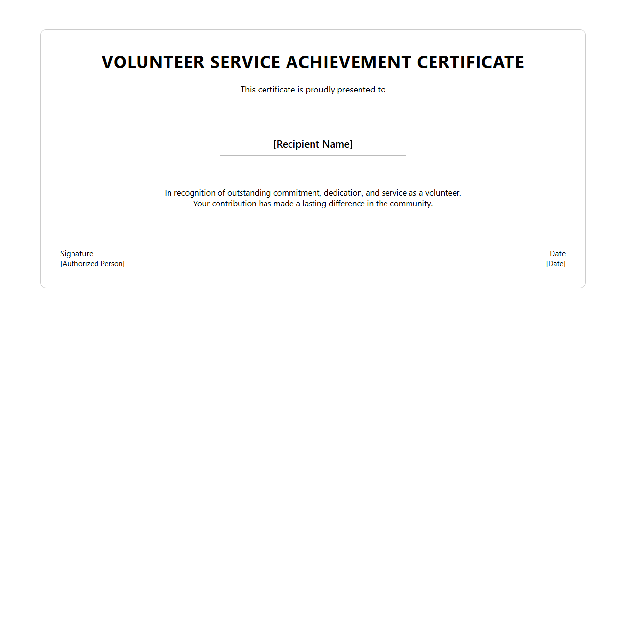 Volunteer Service Achievement Certificate