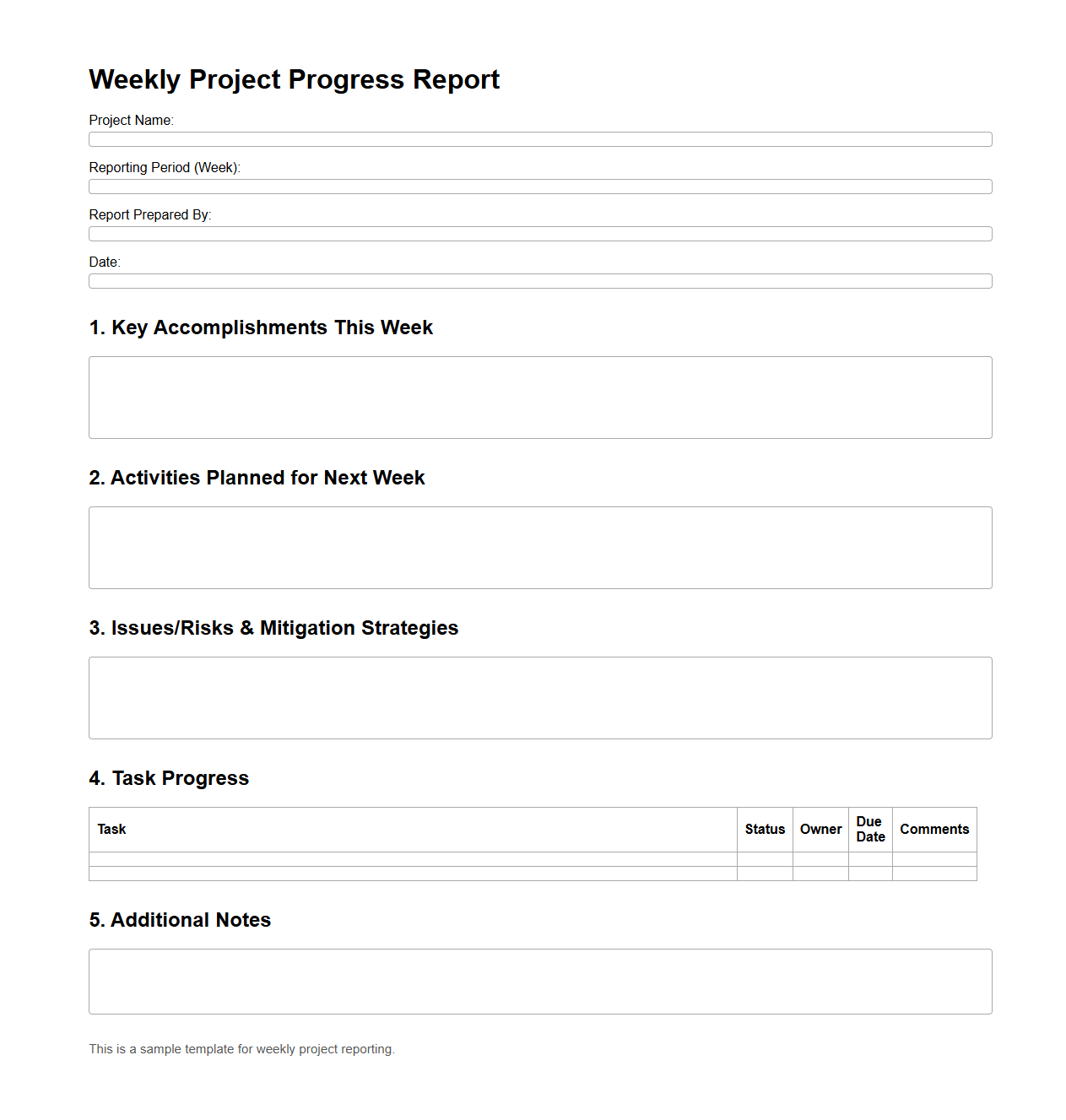 Weekly Project Progress Report Template