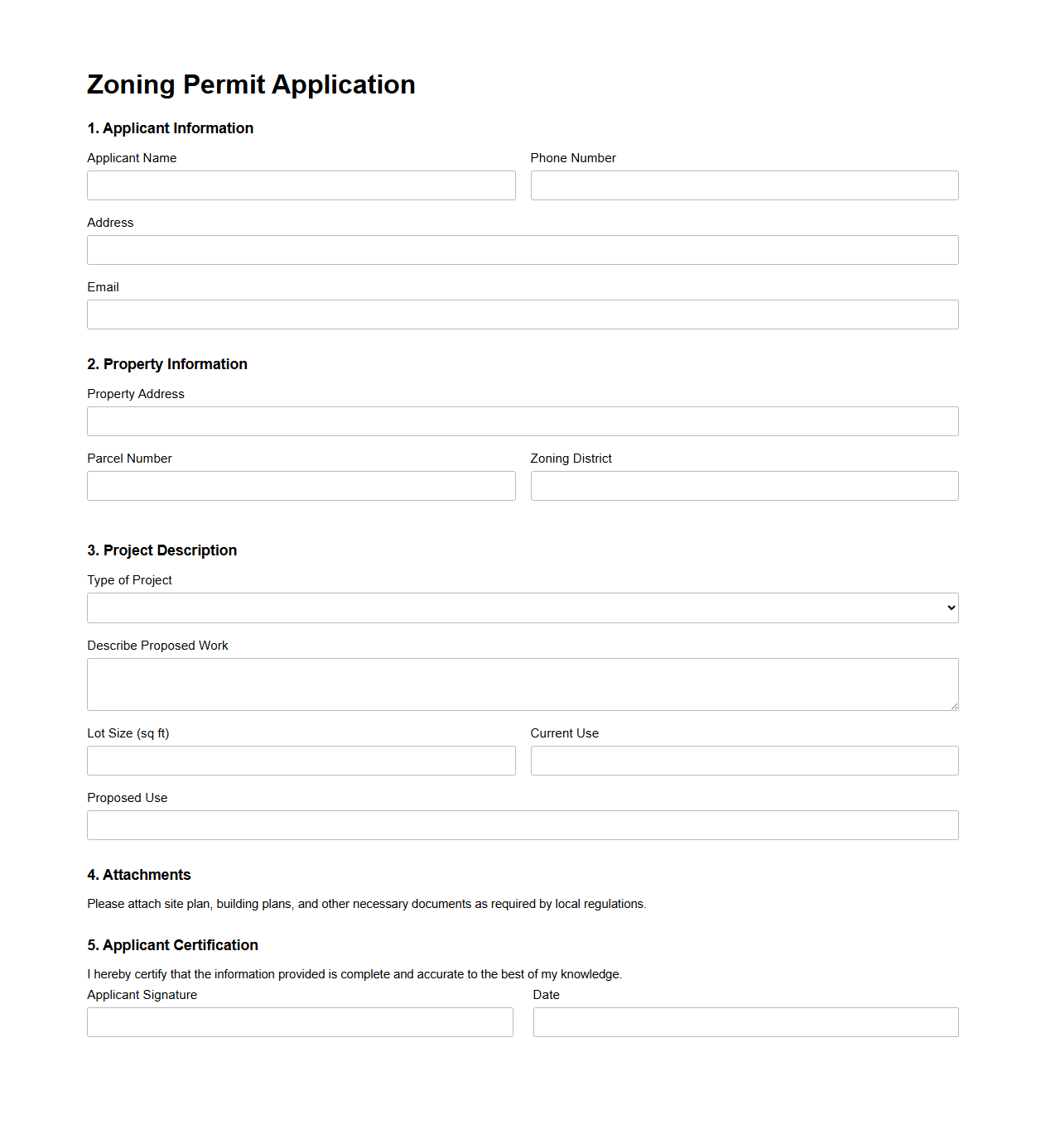 Zoning Permit Application Template for Local Governments