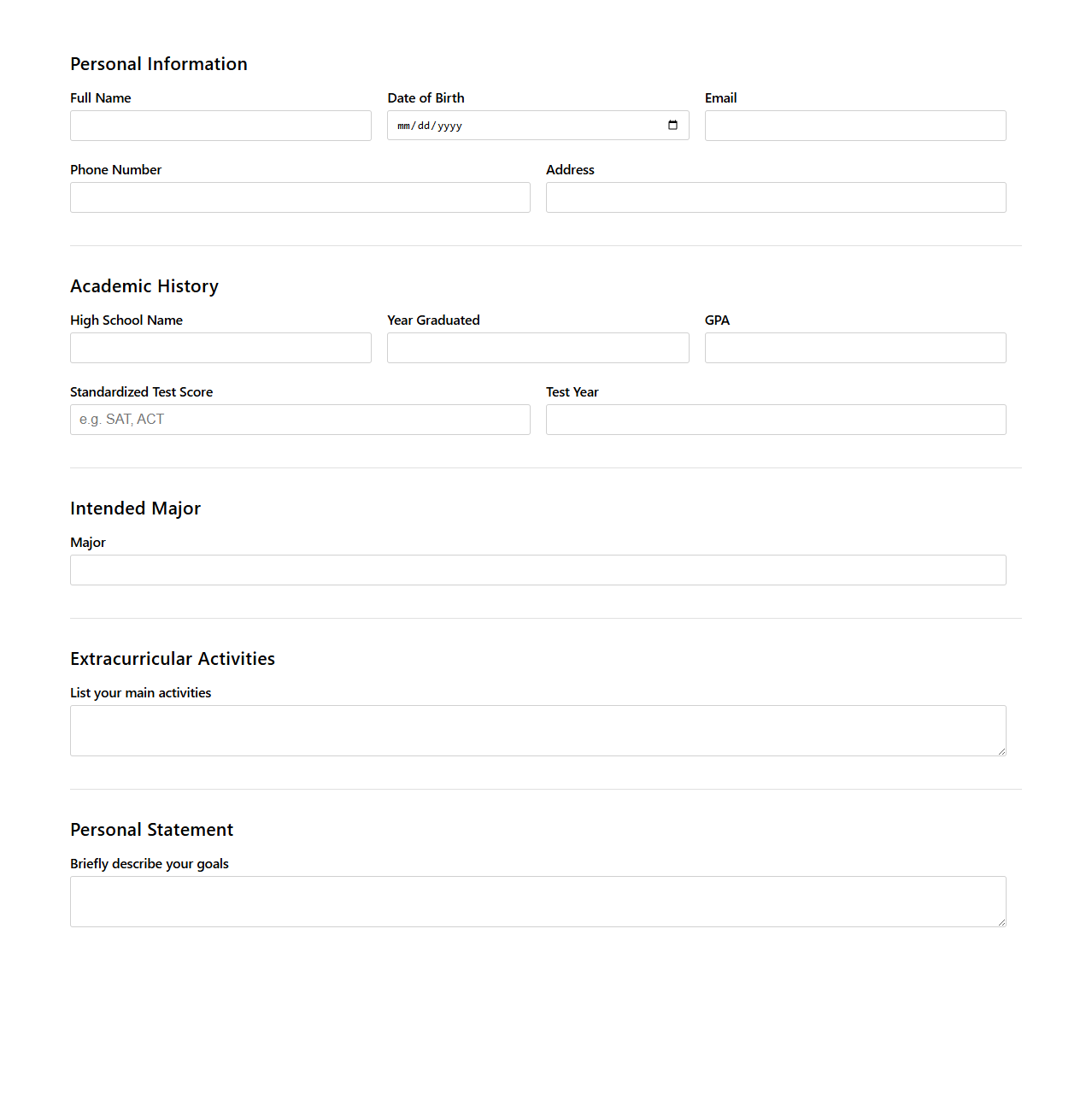 Academic Background College Application Layout