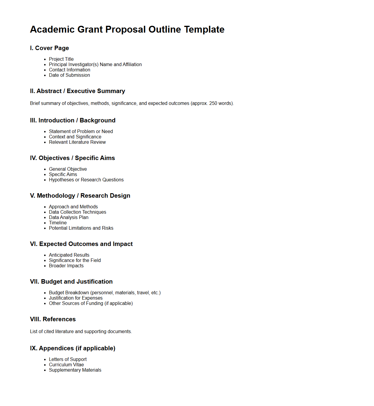 Academic Grant Proposal Outline Template