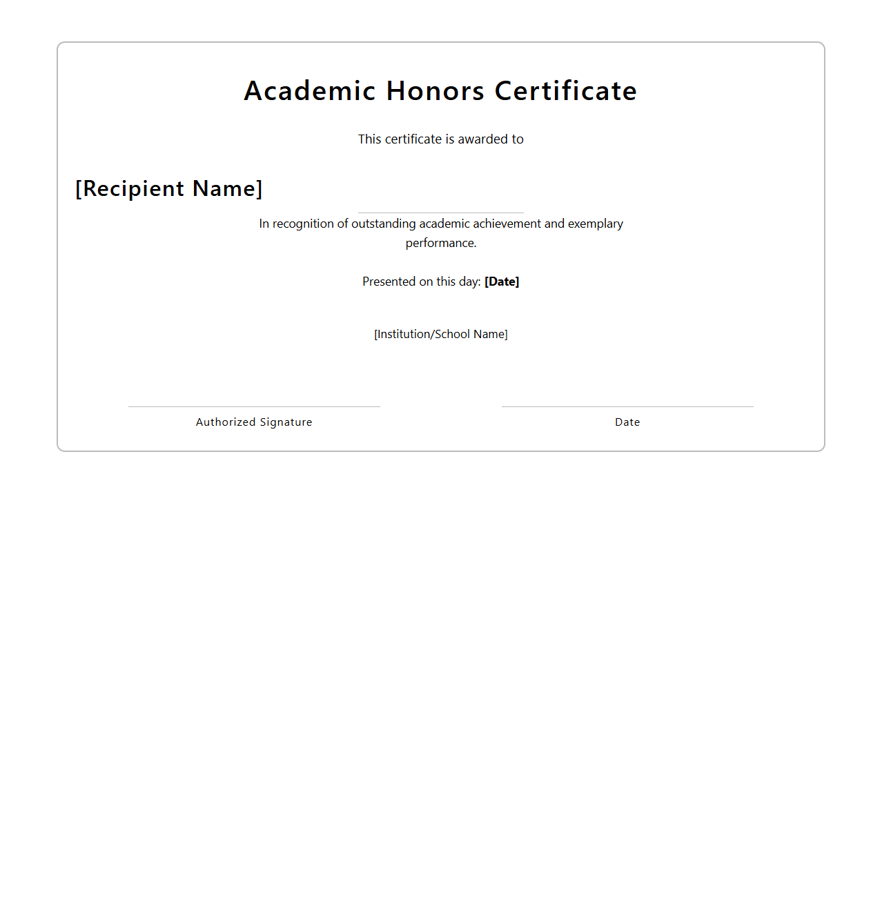 Academic Honors Certificate Template