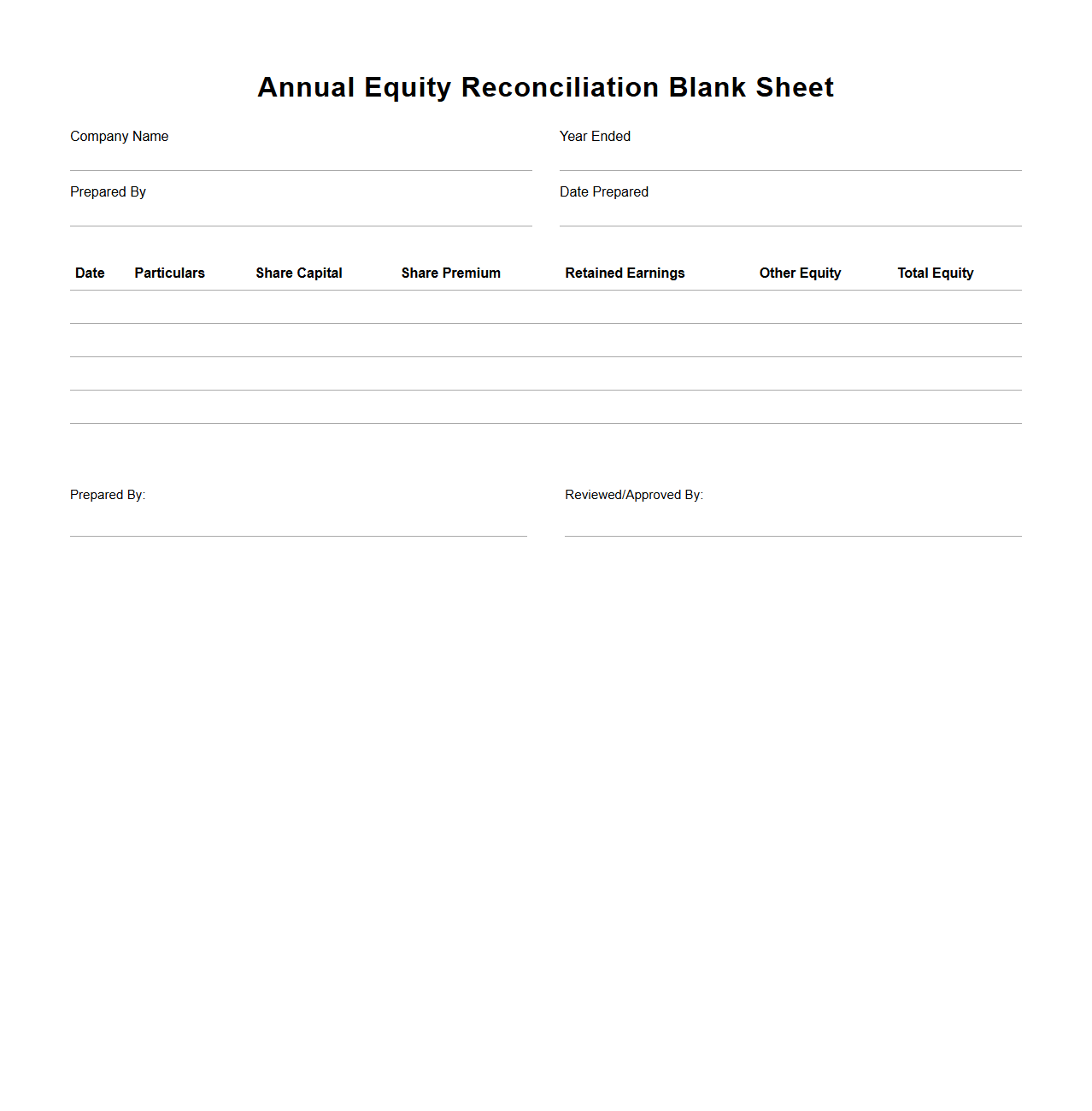 Annual Equity Reconciliation Blank Sheet