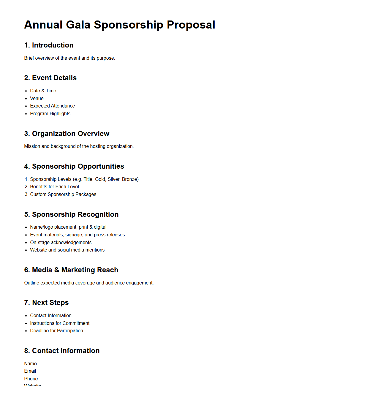 Annual Gala Sponsorship Proposal Structure