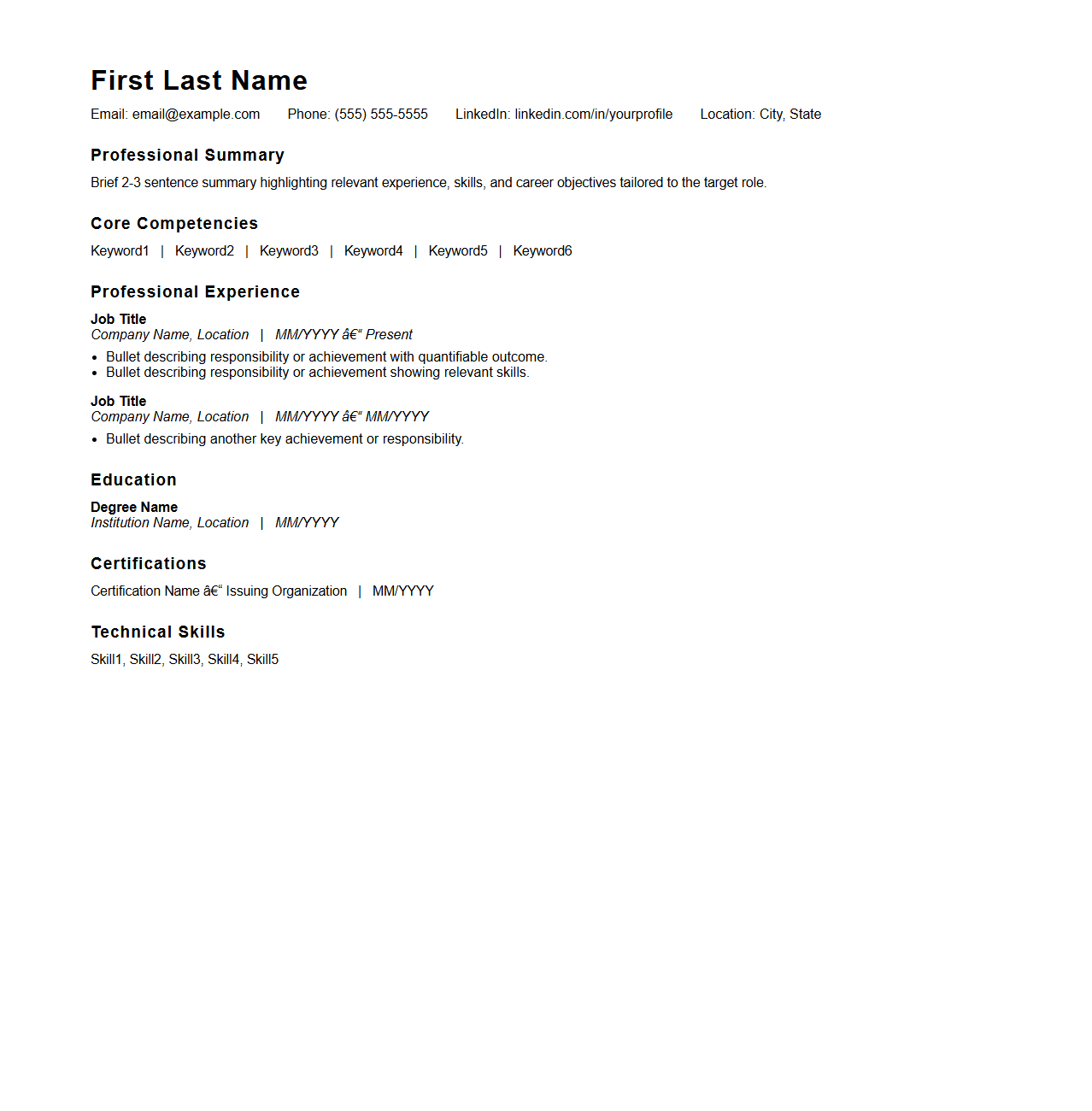ATS-Optimized Professional Resume Outline