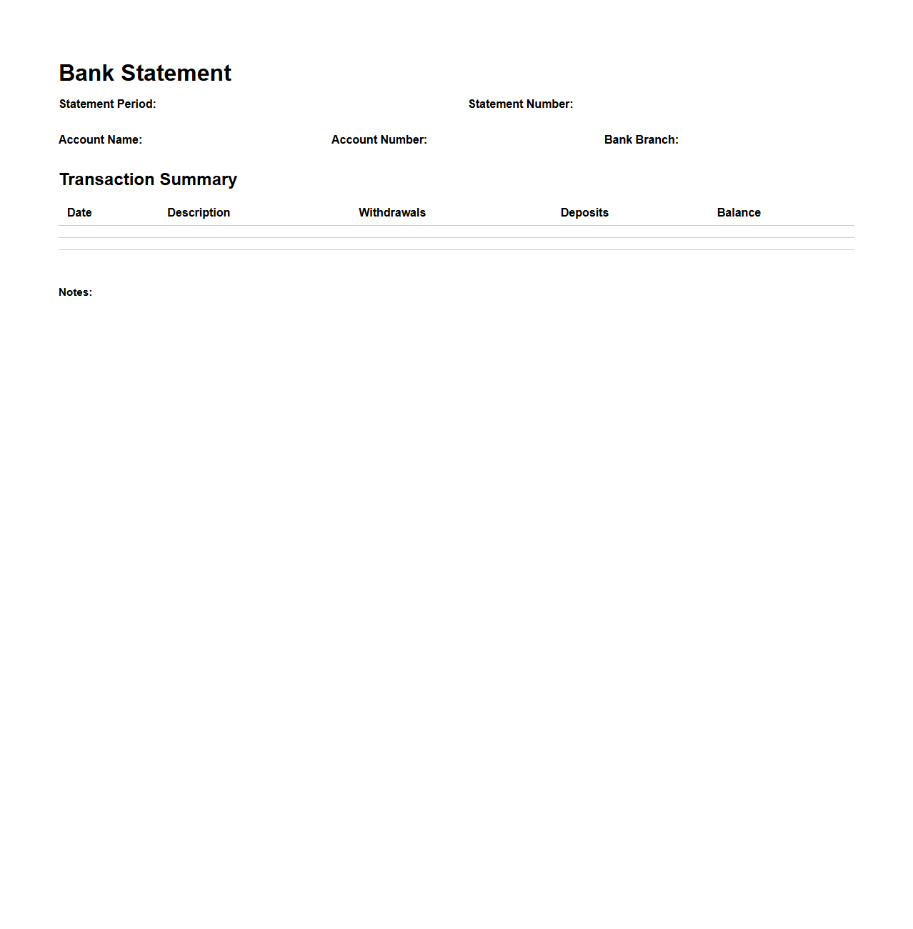 Basic Bank Statement Outline for Record Archives