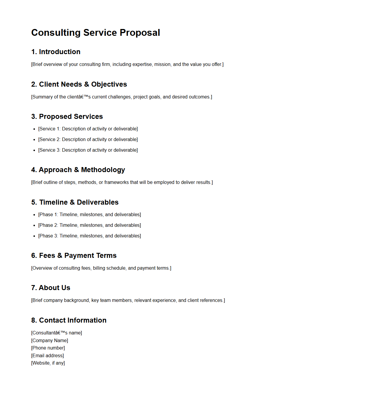 Basic Consulting Service Proposal Framework