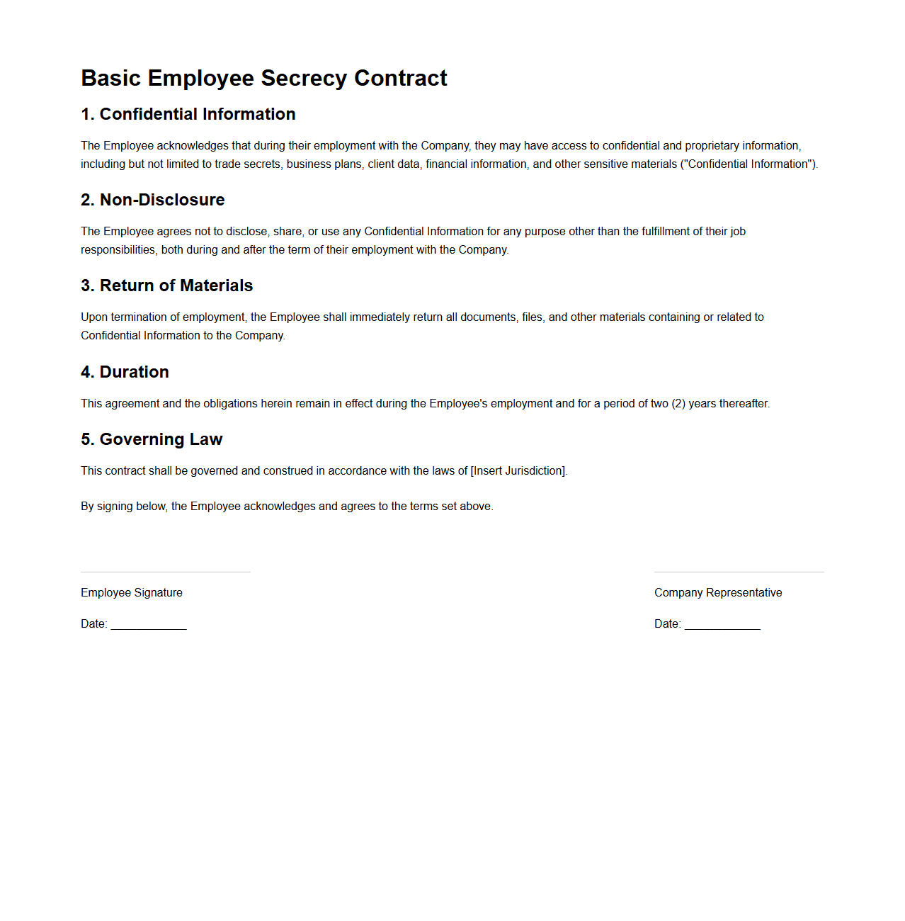 Basic Employee Secrecy Contract