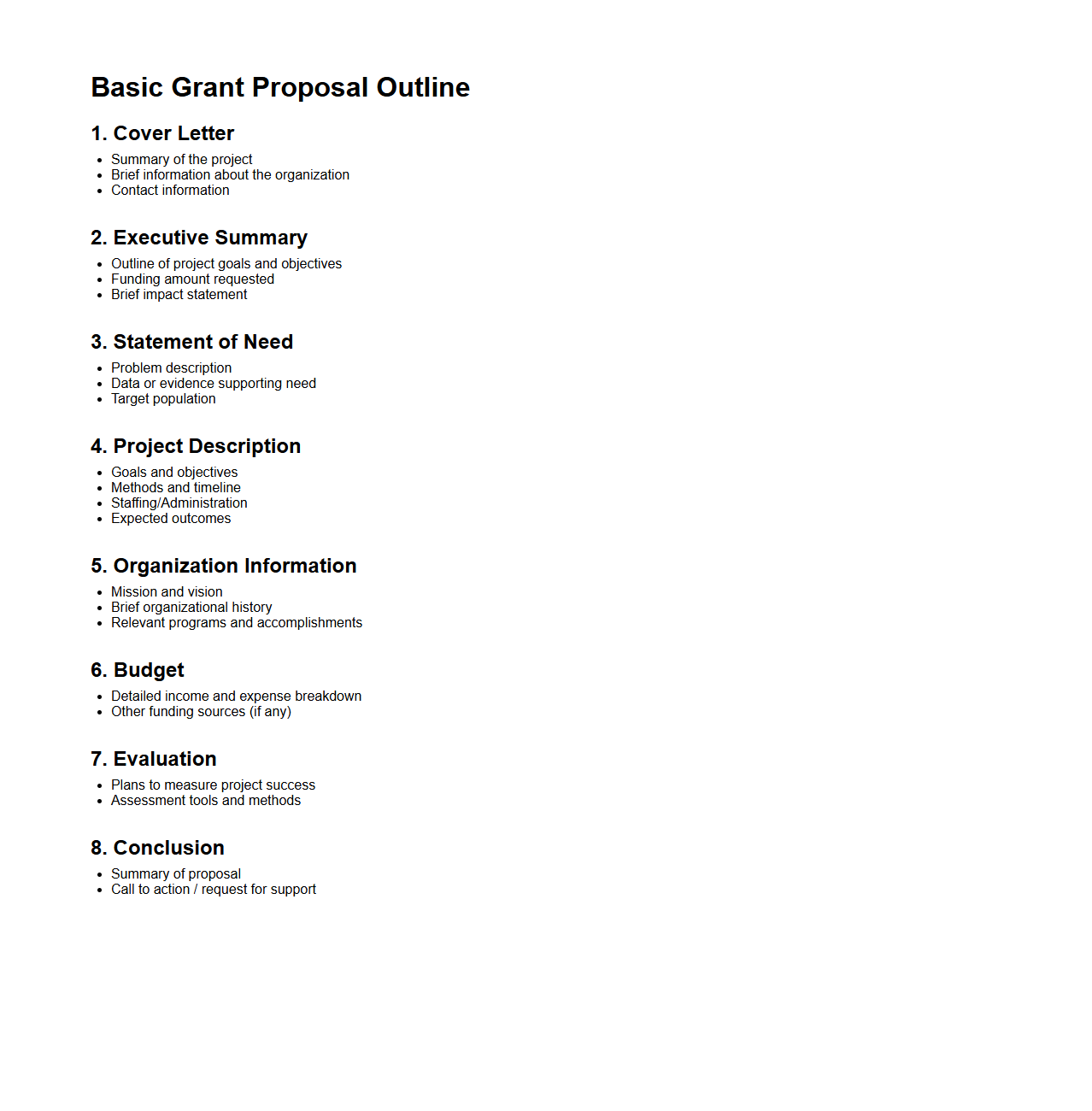 Basic Grant Proposal Outline