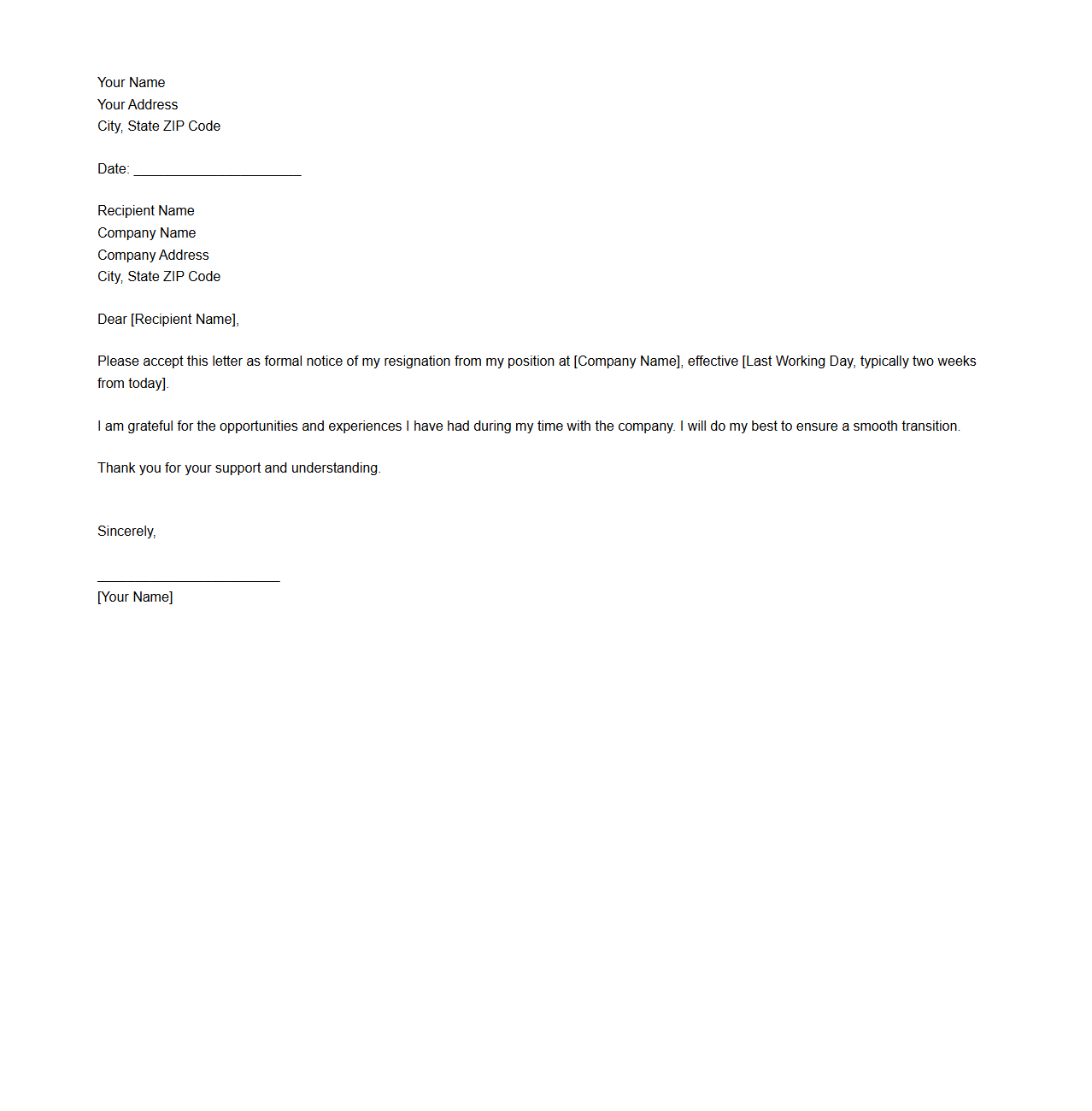 Basic Resignation Letter Layout