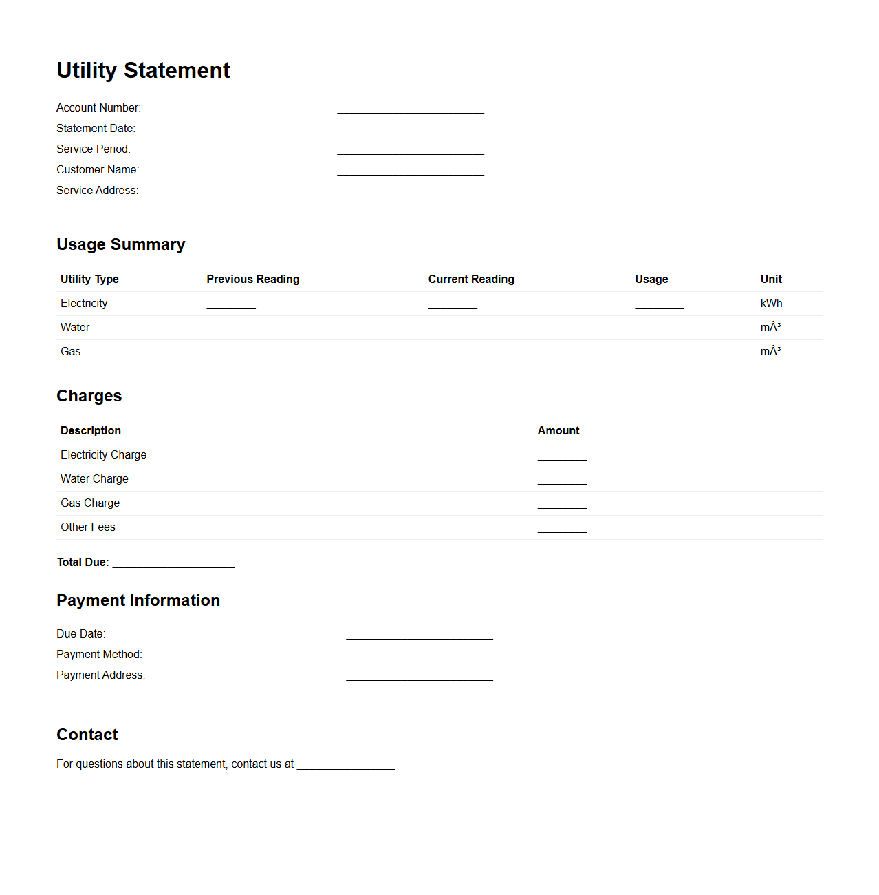Basic Utility Statement Outline