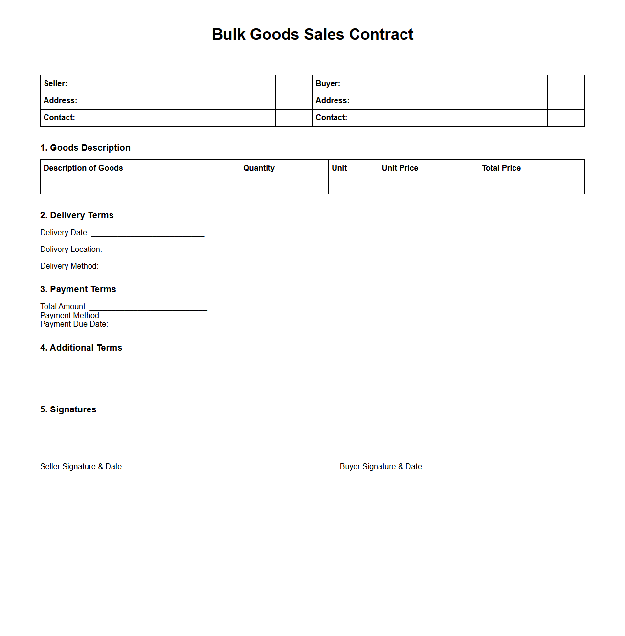 Blank Bulk Goods Sales Contract Template