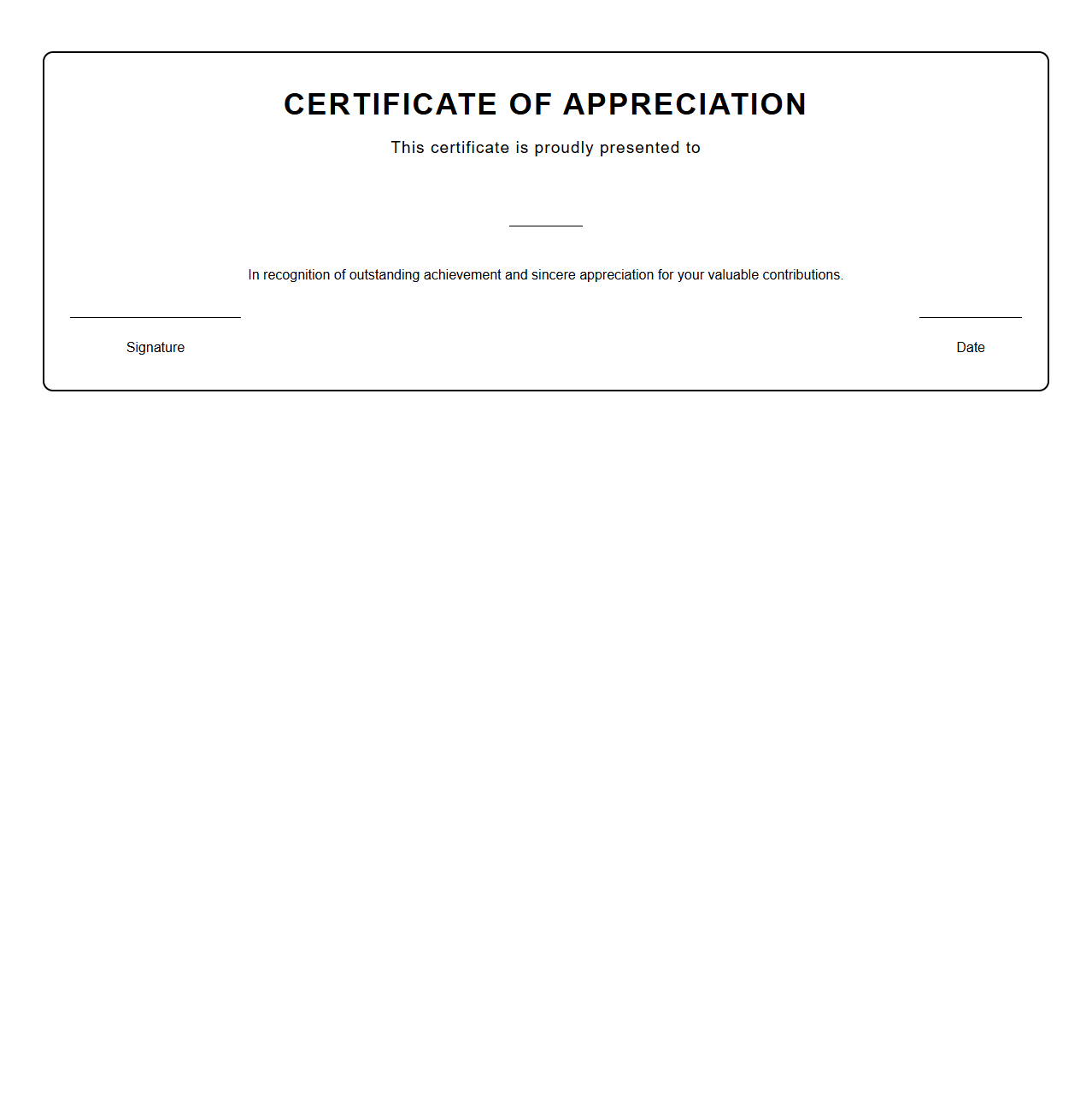 Blank Certificate Template for Appreciation