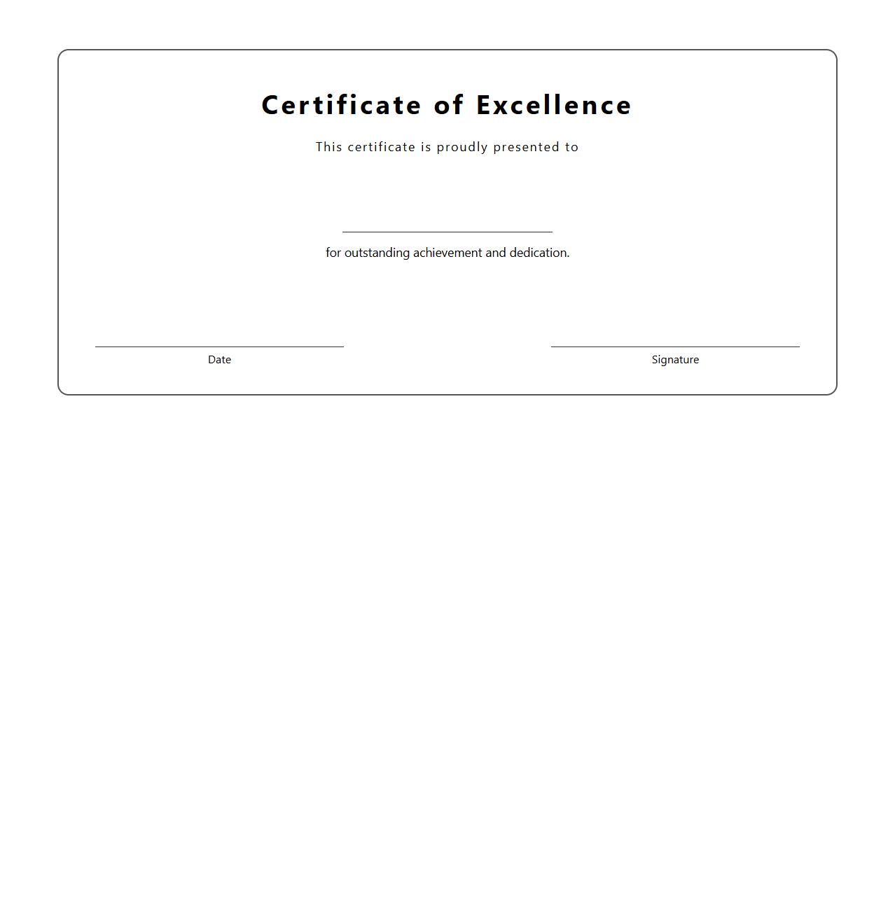 Blank Certificate Template for Certificate of Excellence