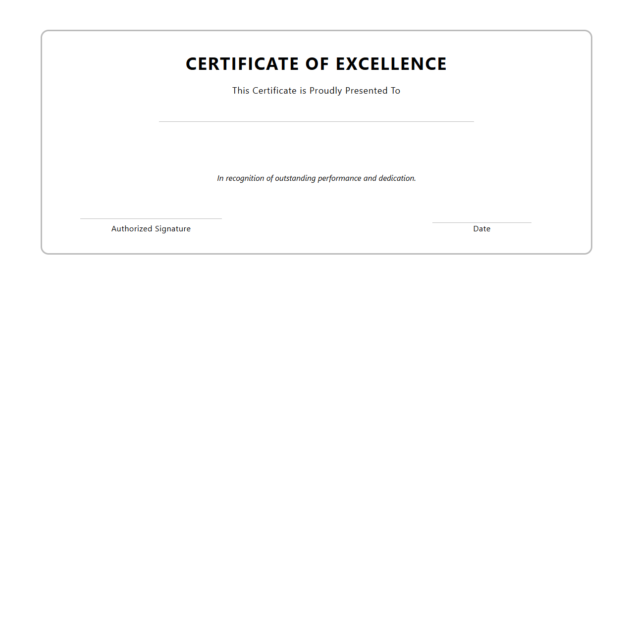 Blank Certificate Template for Employee Excellence
