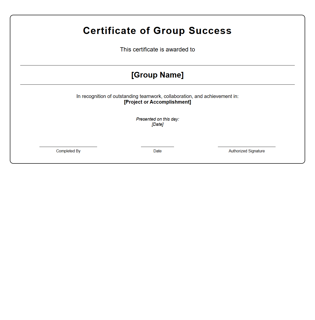 Blank Certificate Template for Group Success