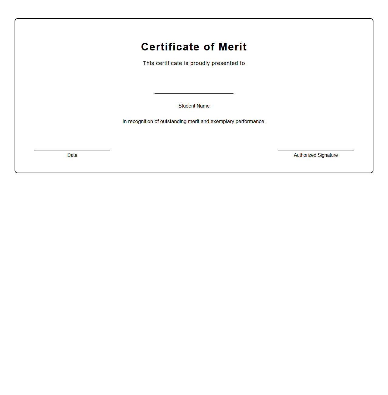 Blank Certificate Template for Student Merit