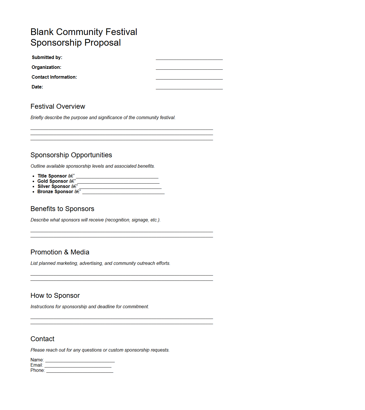 Blank Community Festival Sponsorship Proposal Template