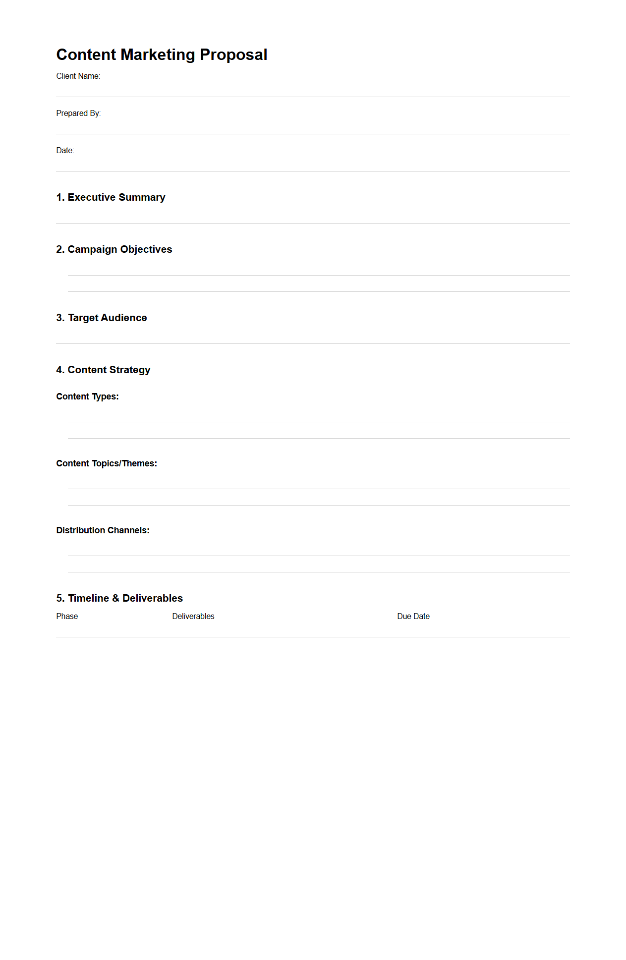Blank Content Marketing Proposal Template for Campaigns