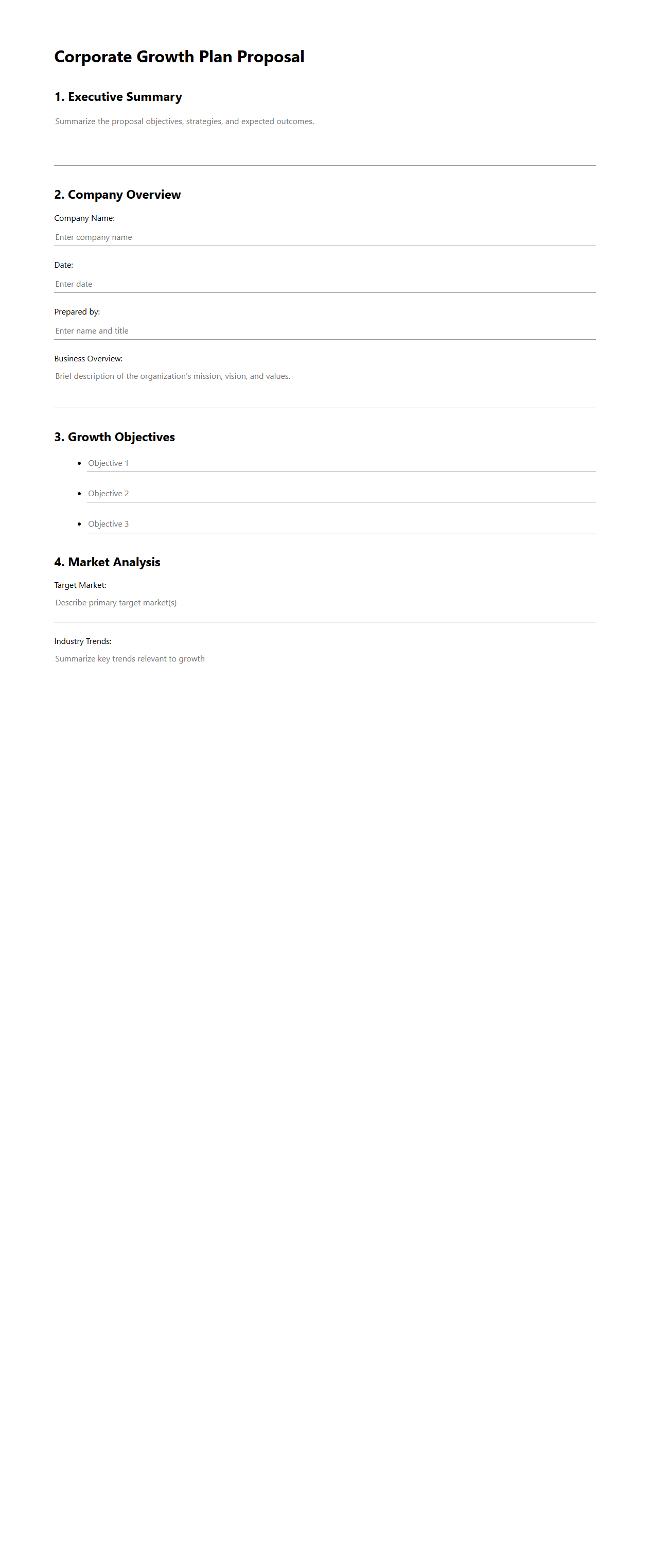 Blank Corporate Growth Plan Proposal Template