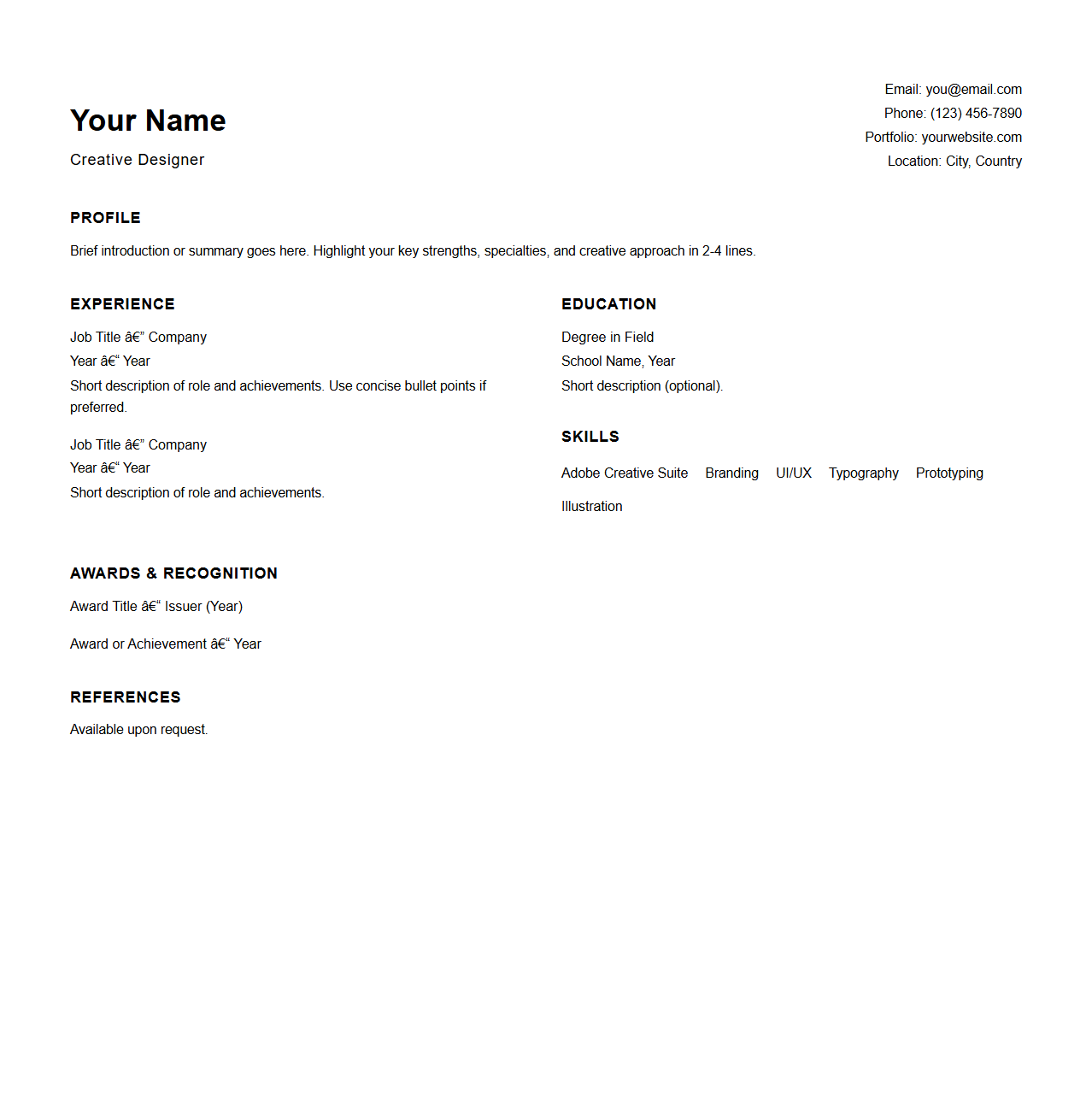 Blank Creative Resume Template for Designers