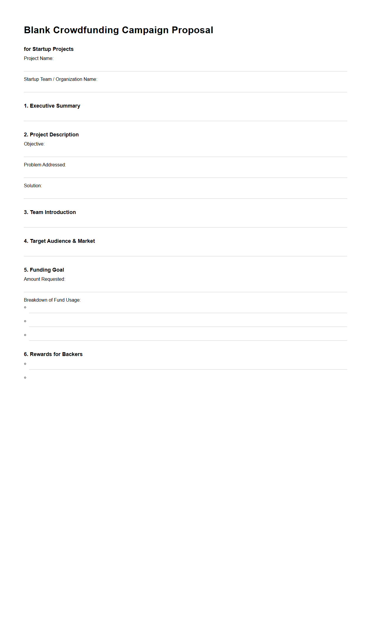 Blank Crowdfunding Campaign Proposal for Startup Projects