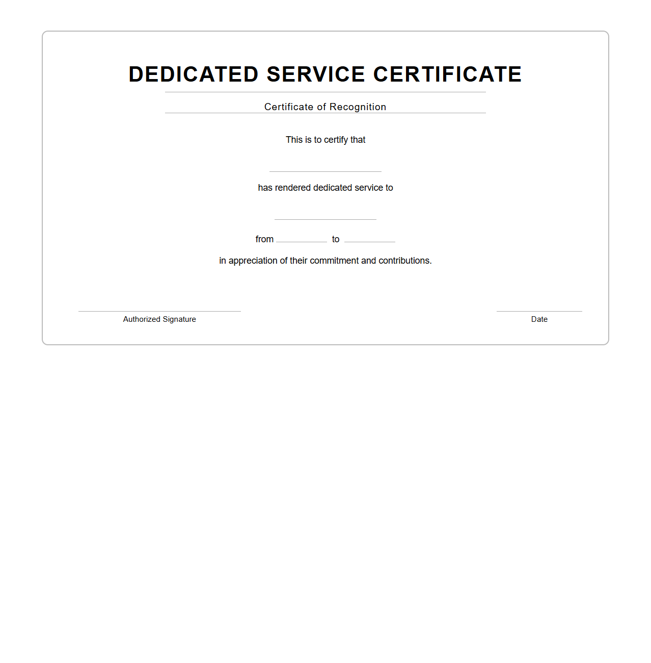 Blank Dedicated Service Certificate Template