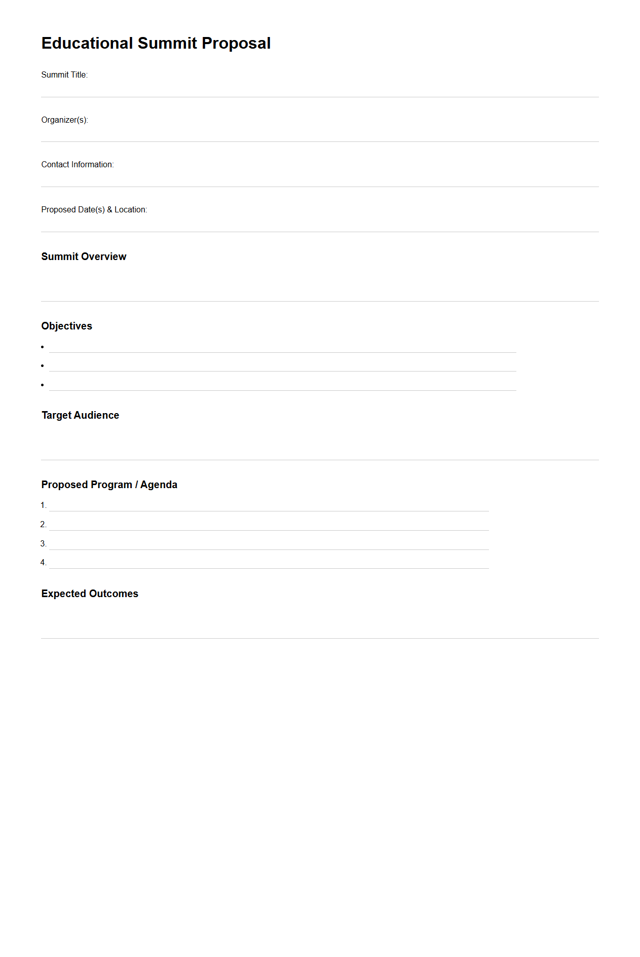 Blank Educational Summit Proposal Template