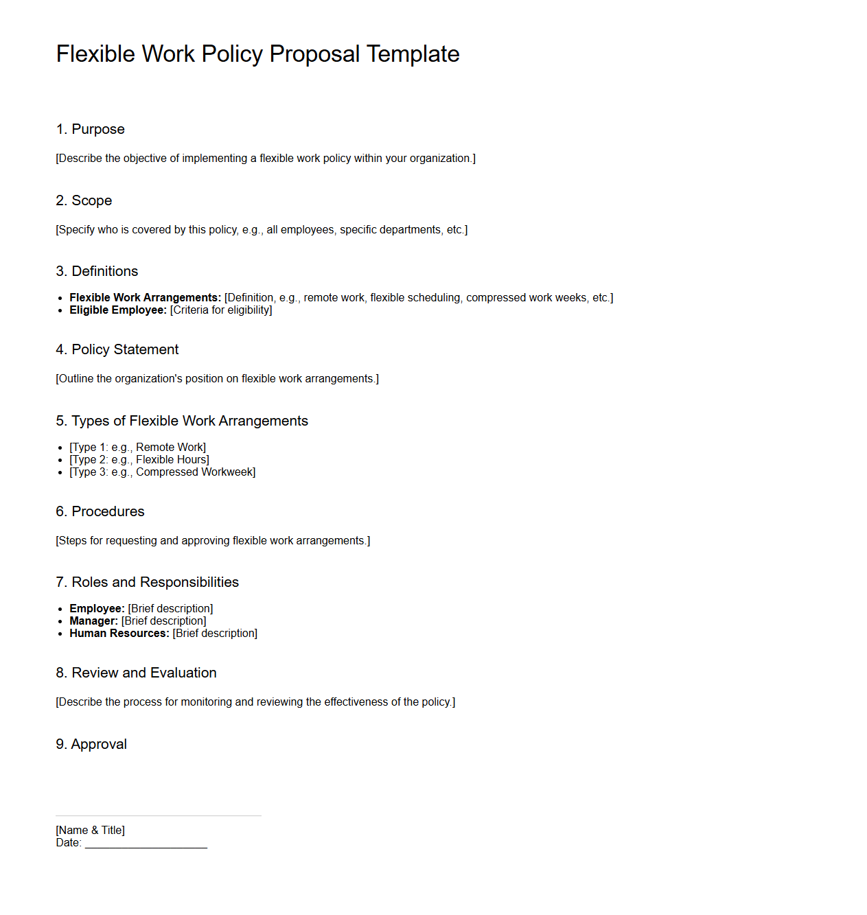 Blank Flexible Work Policy Proposal Template