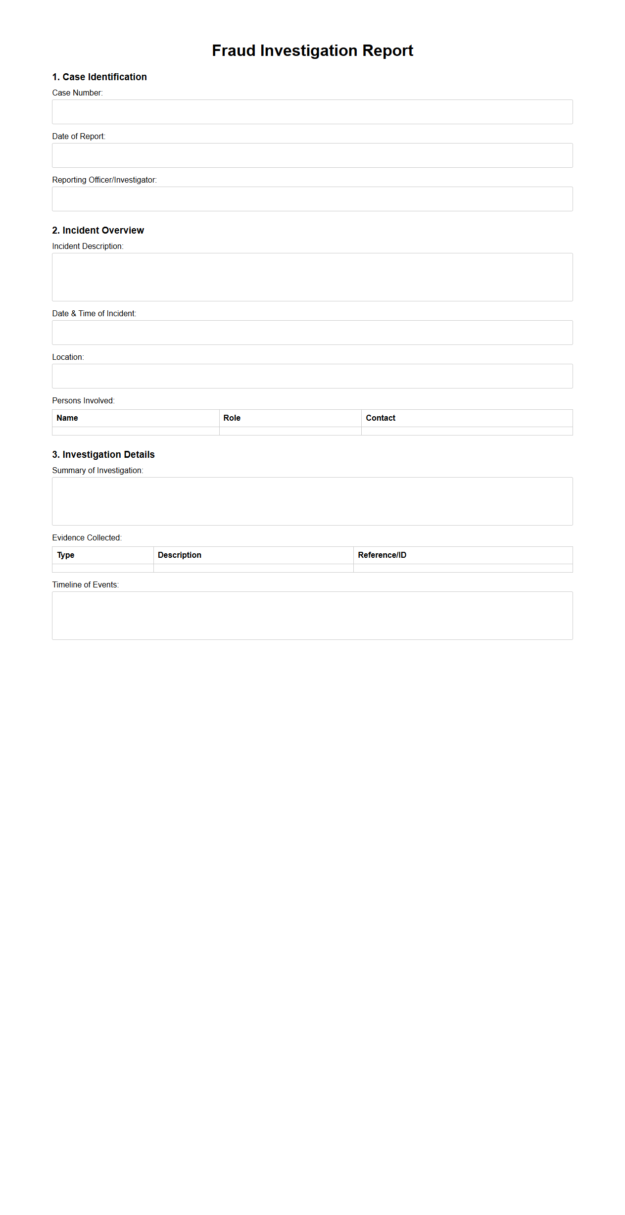 Blank Fraud Investigation Report Template for Compliance Teams
