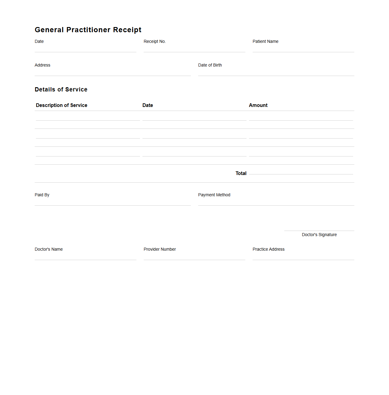 Blank General Practitioner Receipt Template