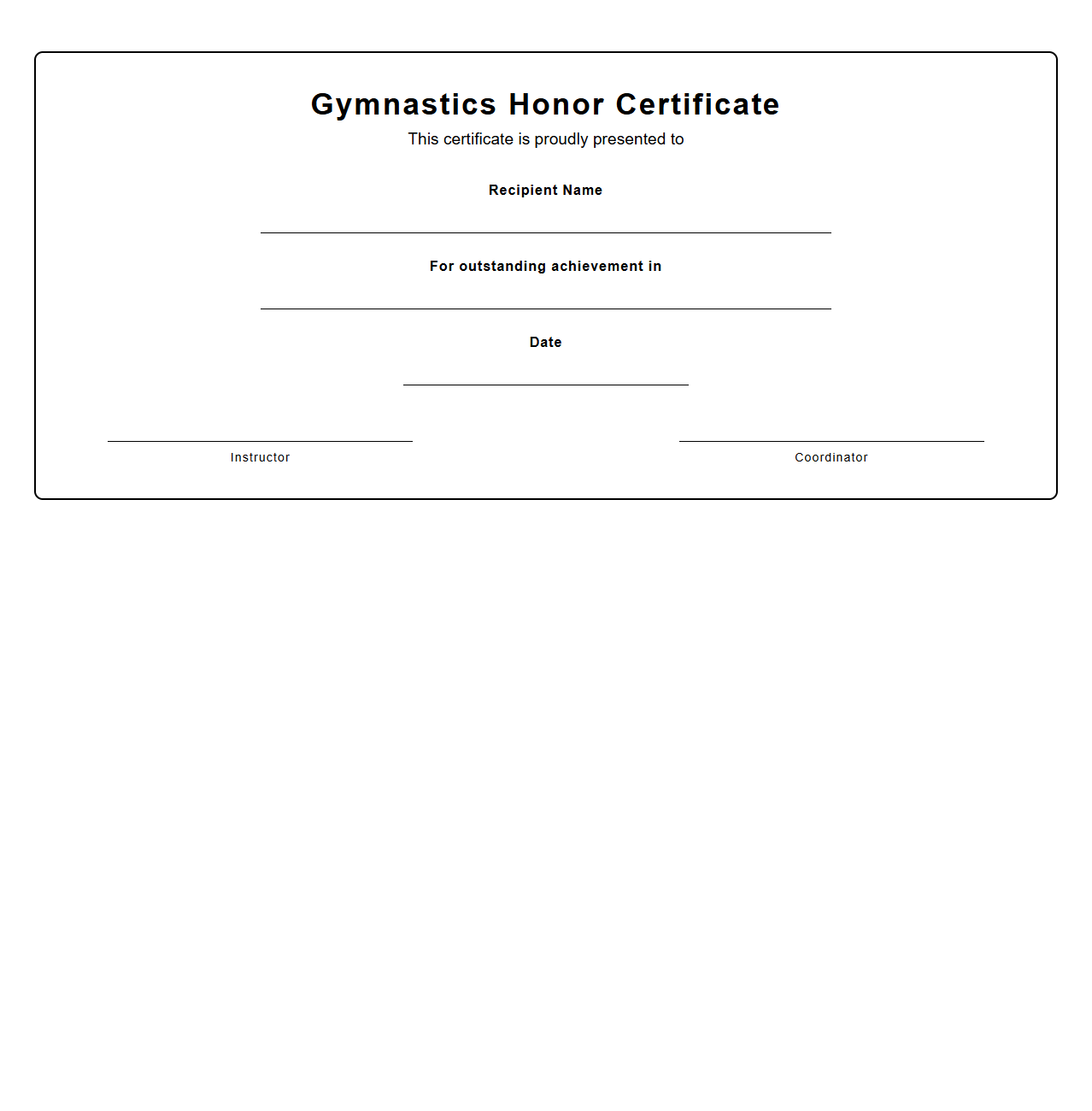 Blank Gymnastics Honor Certificate Template