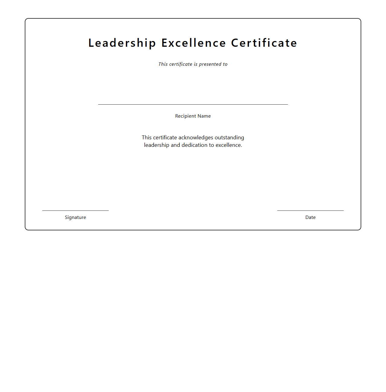 Blank Leadership Excellence Certificate Design
