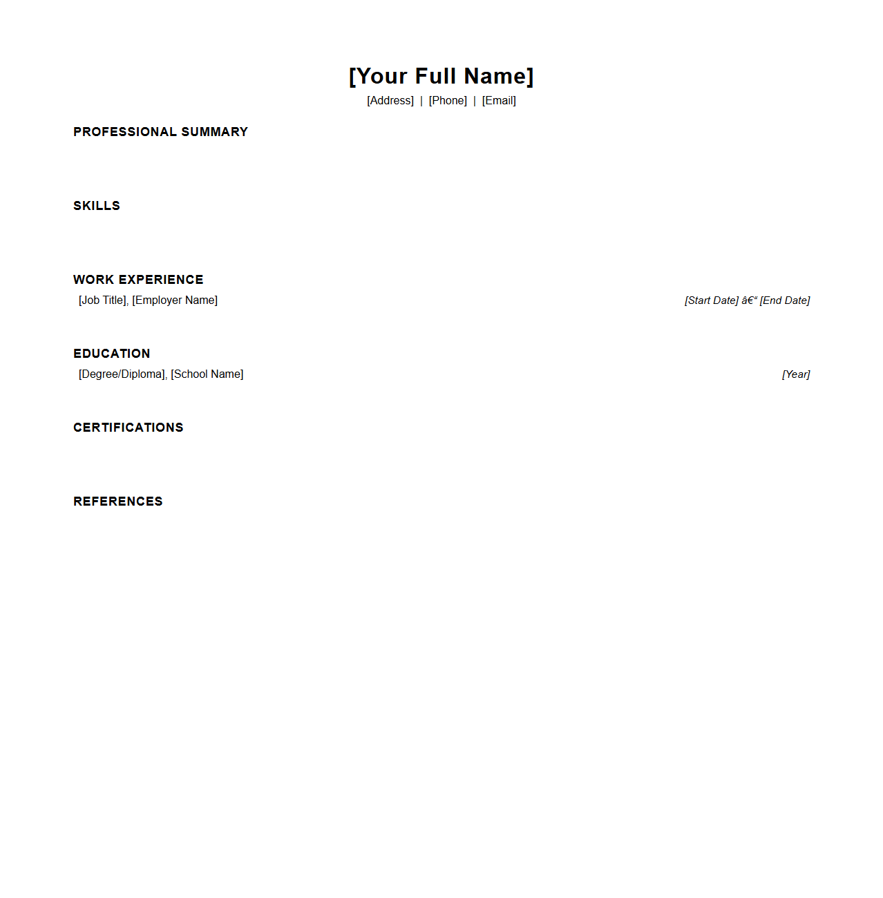 Blank Medical Assistant Resume Template