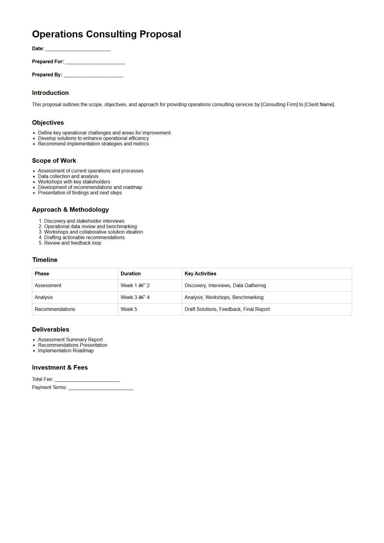 Blank Operations Consulting Proposal Template