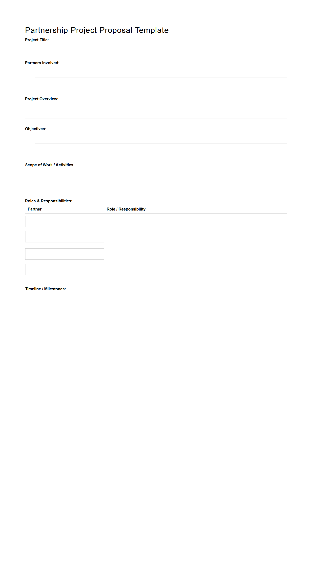 Blank Partnership Project Proposal Template