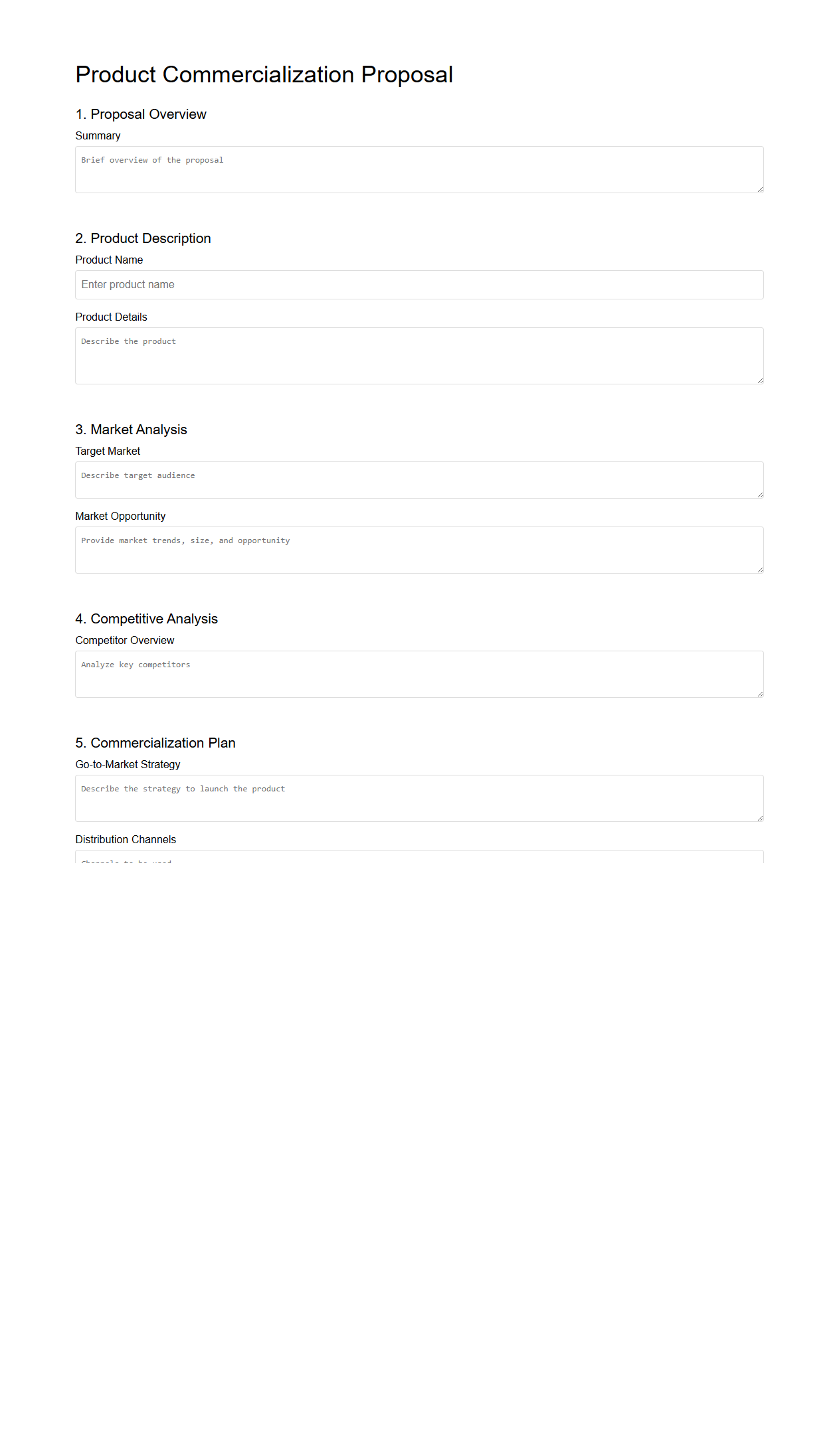 Blank Product Commercialization Proposal Example