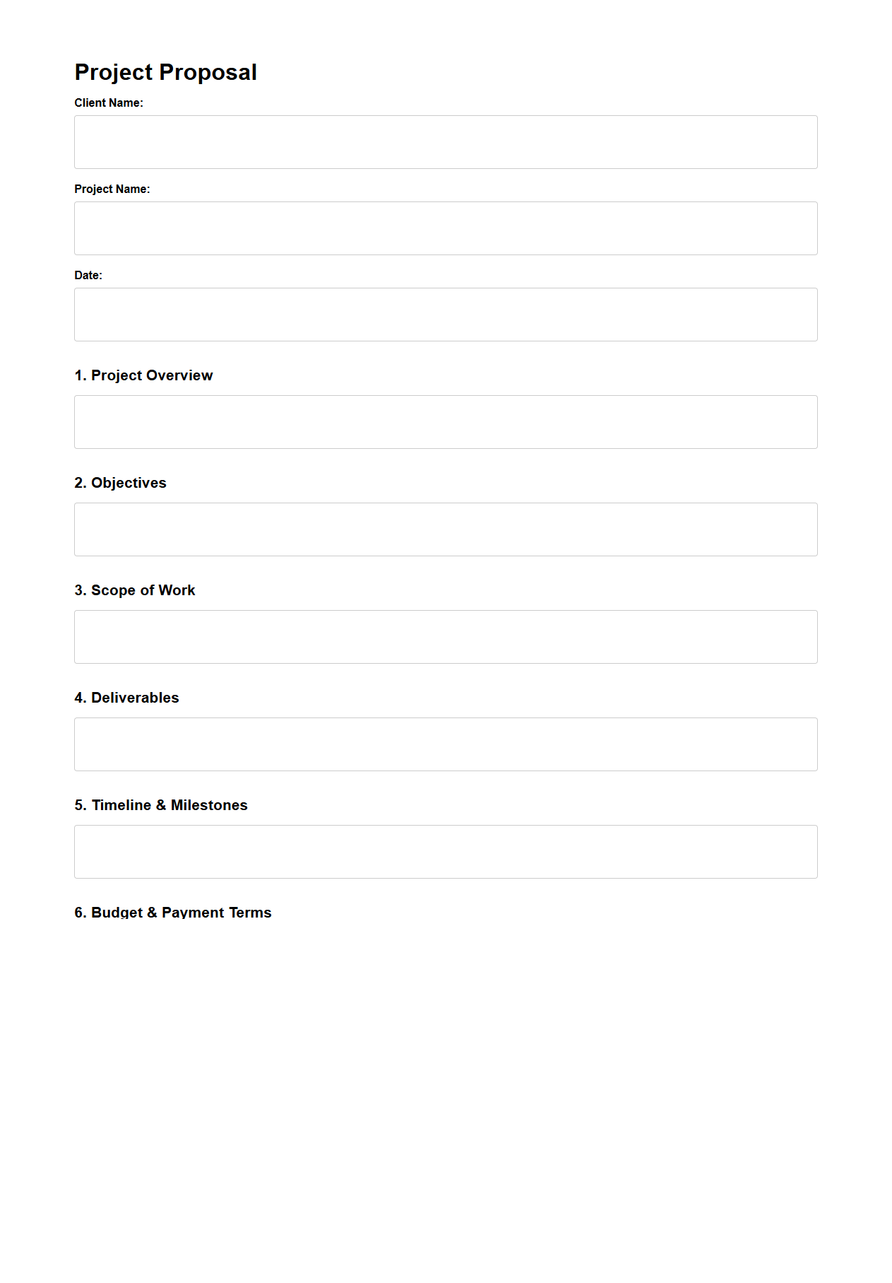 Blank Project Proposal Document for Clients