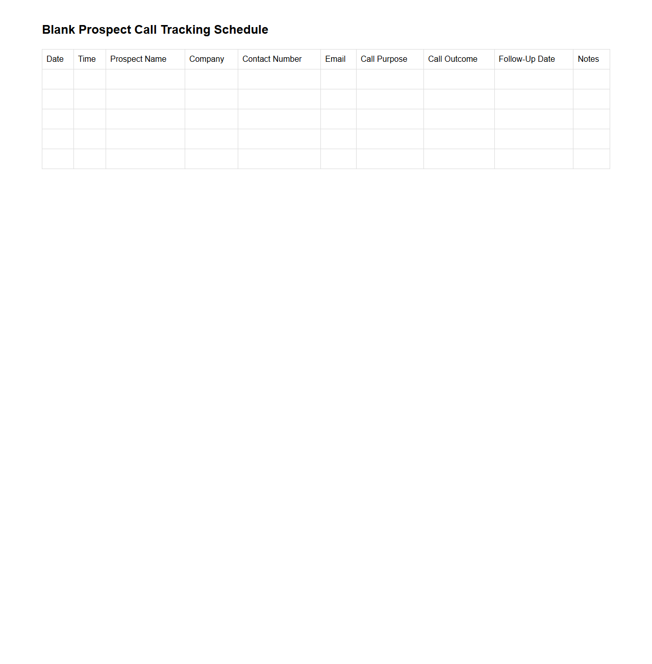 Blank Prospect Call Tracking Schedule