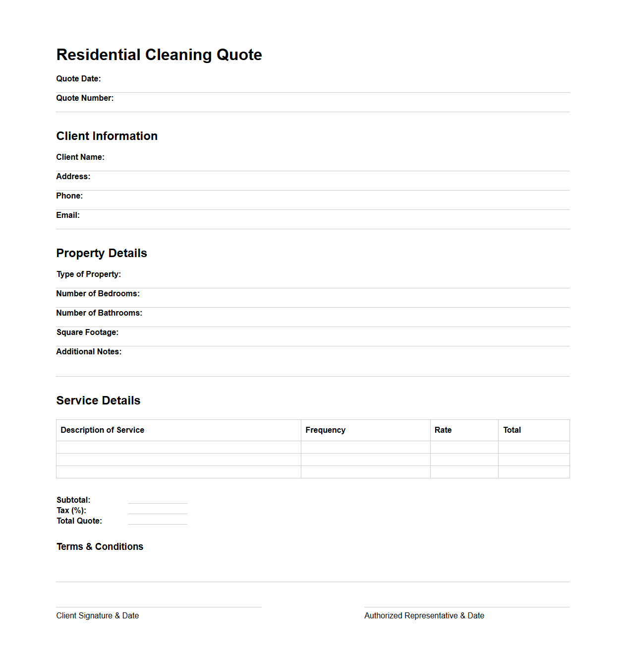 Blank Residential Cleaning Quote Template