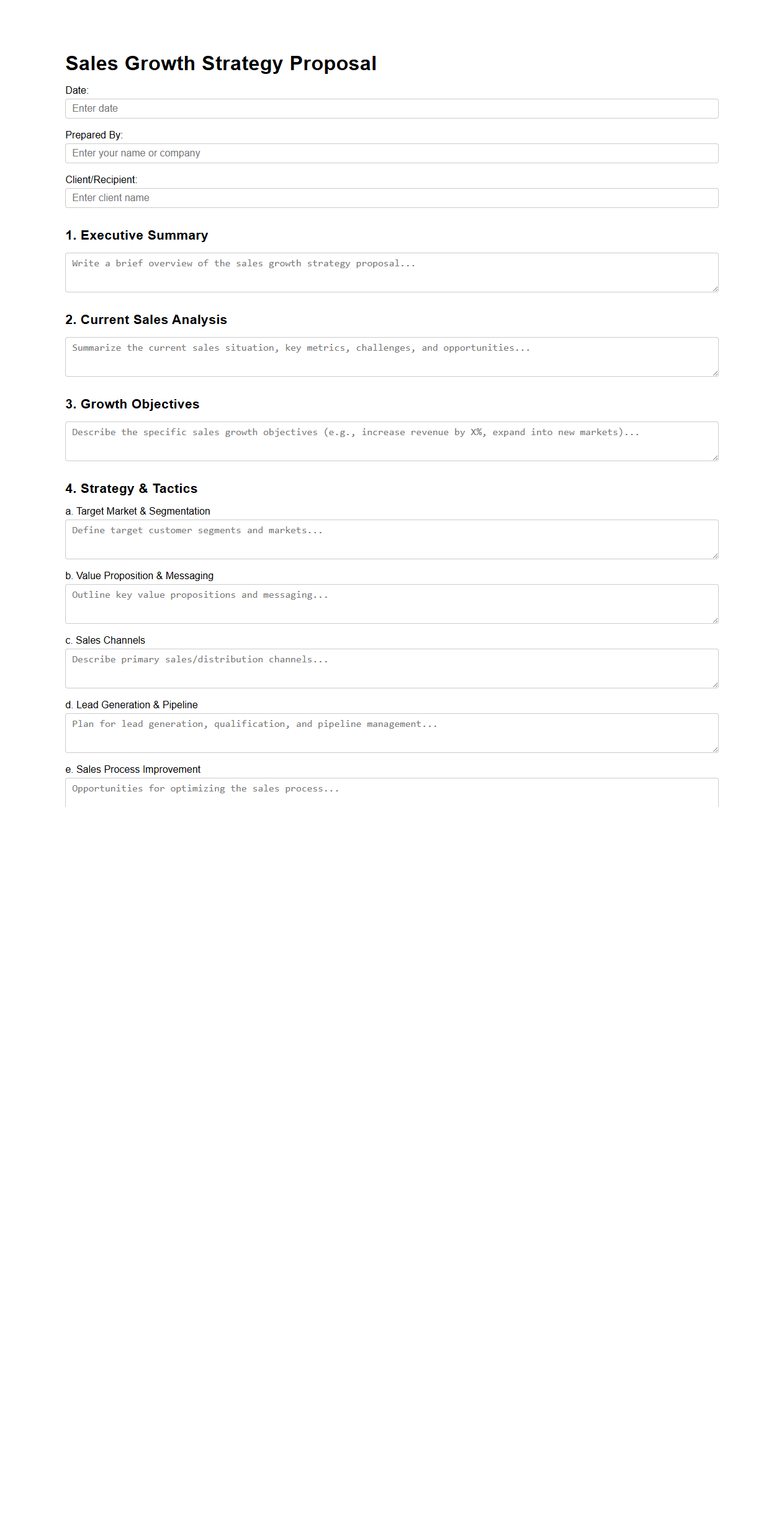 Blank Sales Growth Strategy Proposal Template