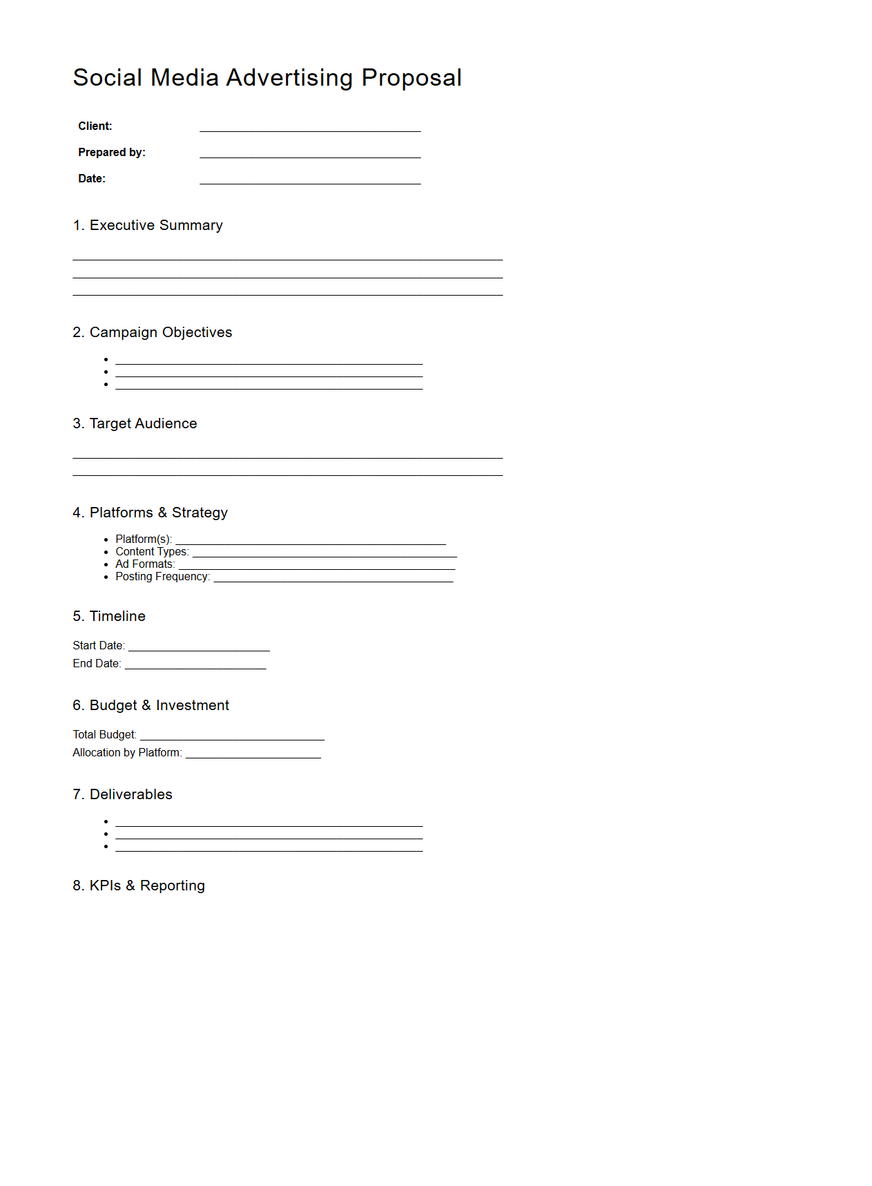 Blank Social Media Advertising Proposal Template