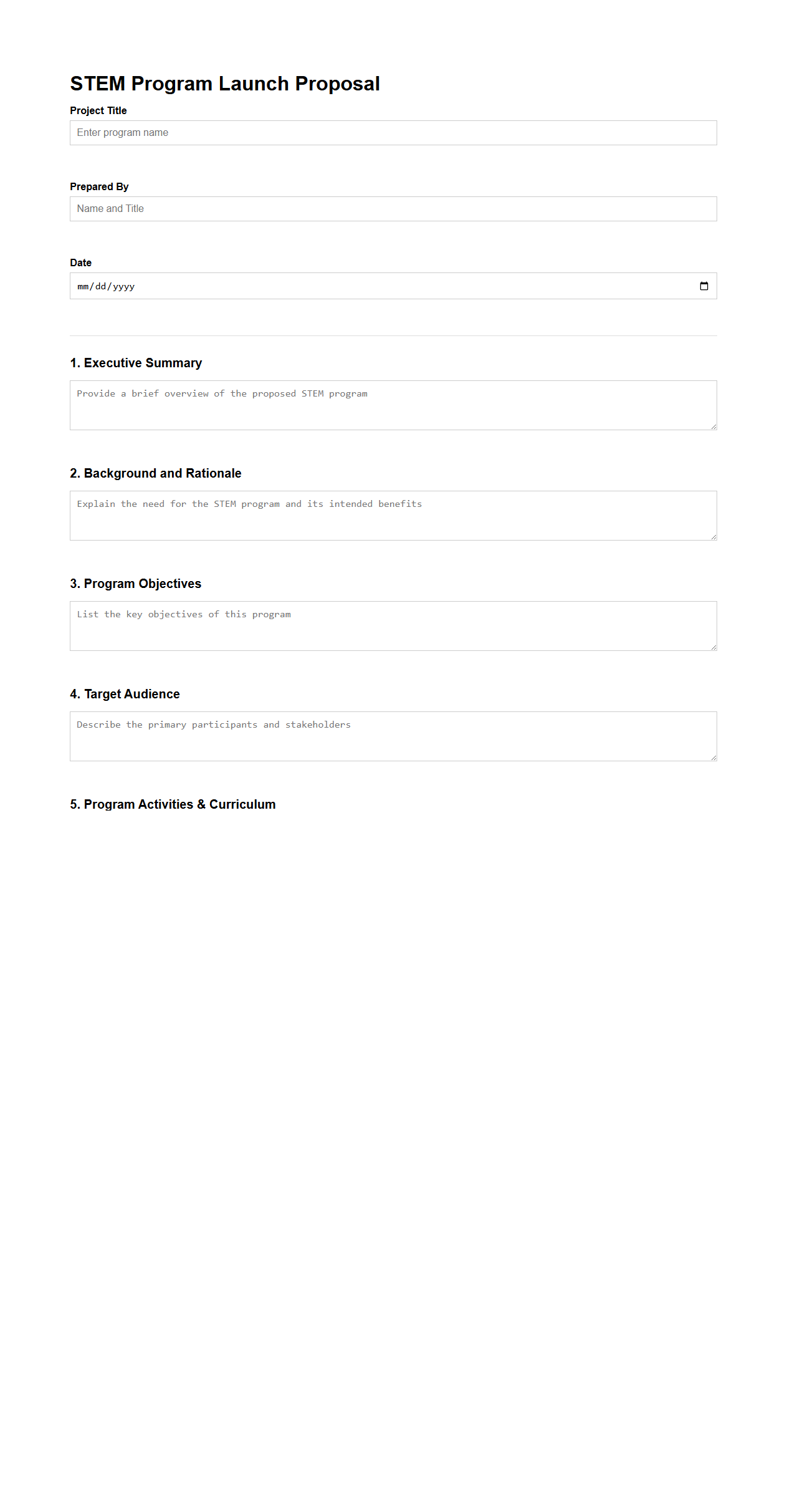 Blank STEM Program Launch Proposal Template