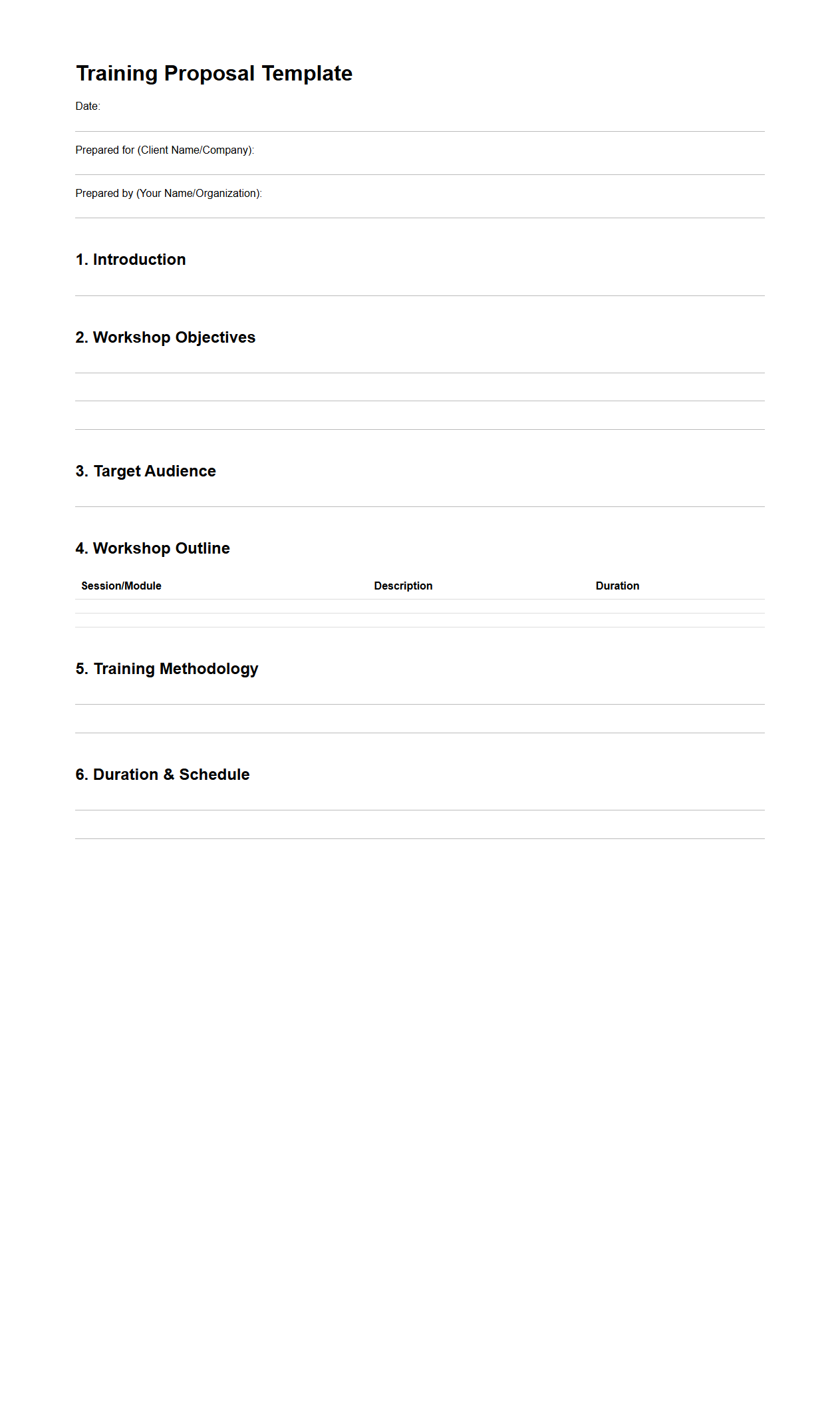 Blank Training Proposal Template for Corporate Workshops
